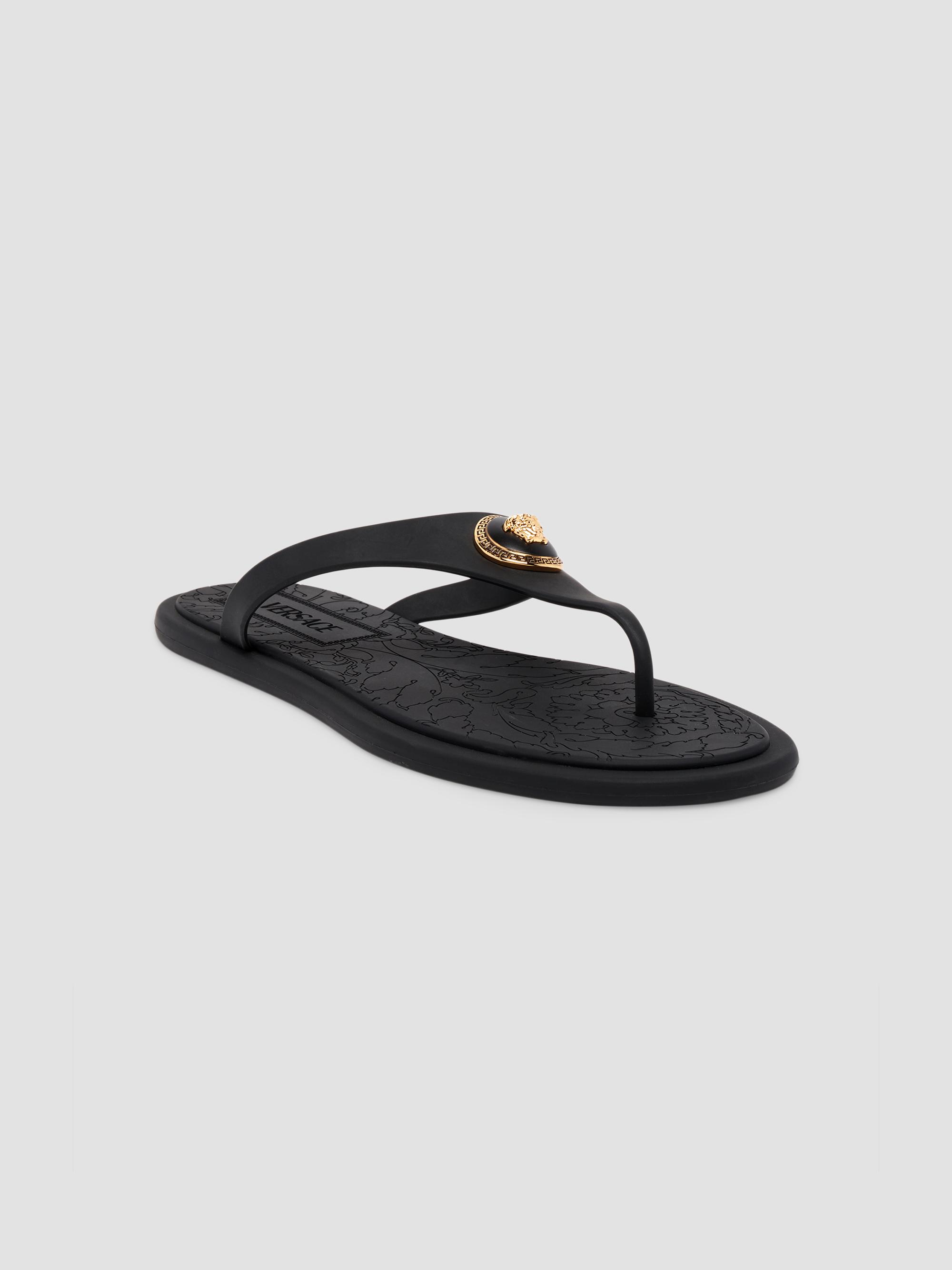 Versace Black Thong Sandals with Gold Medusa Accent Versace Medusa Thong Sandals Size 37.5 | eBay main image 2