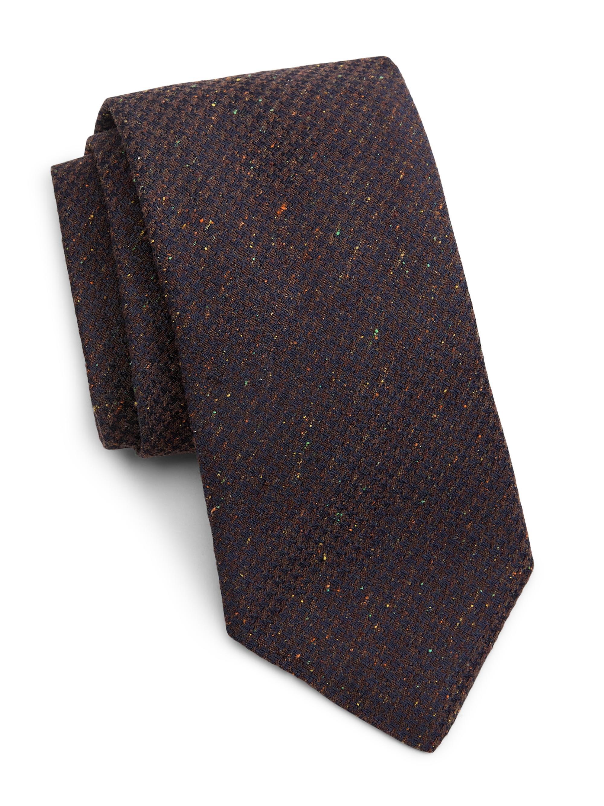 Saks Fifth Avenue Men's Houndstooth Silk Tie - Navy Red