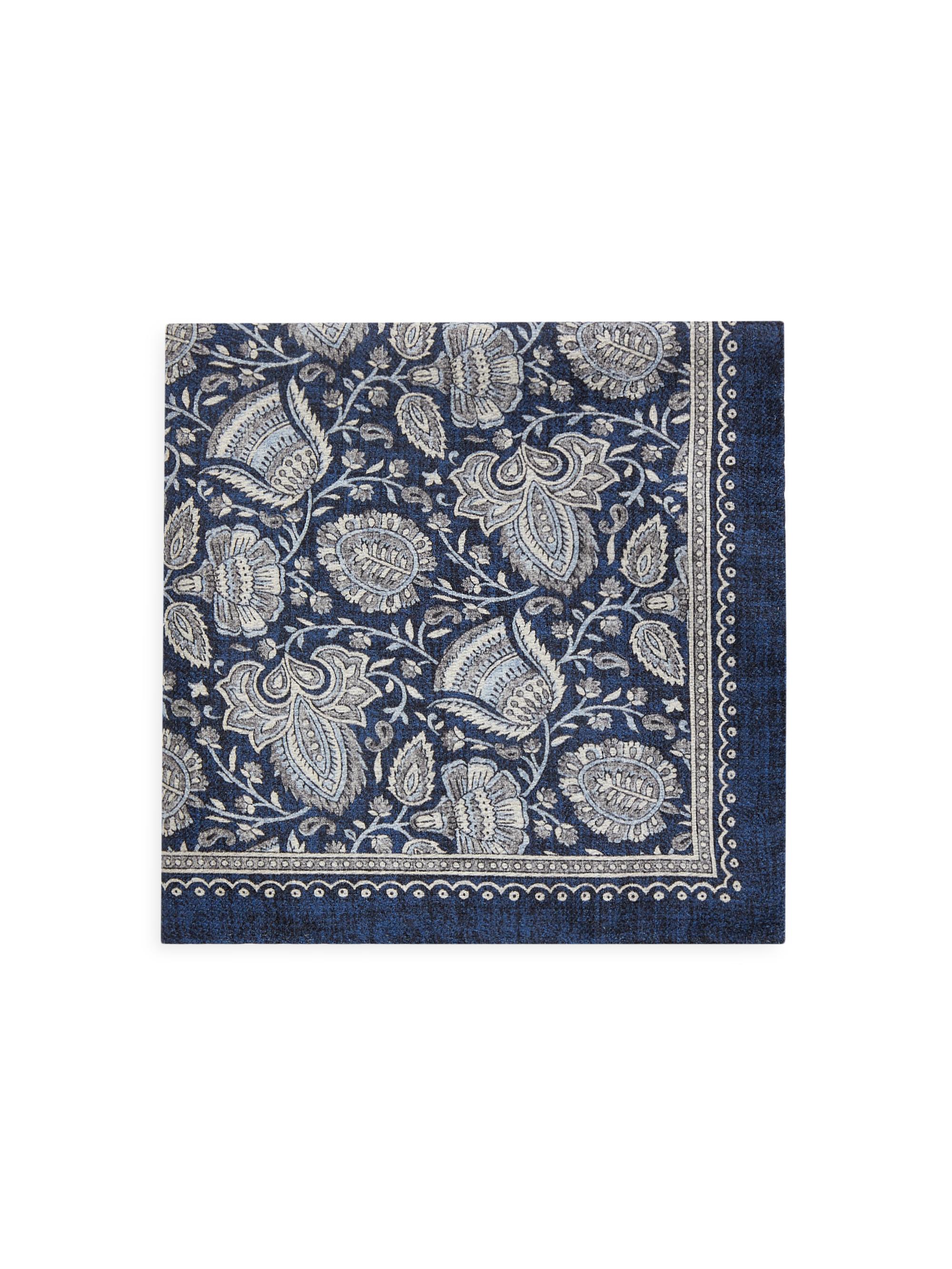 Saks Fifth Avenue Men's Paisley Silk Pocket Square - Navy