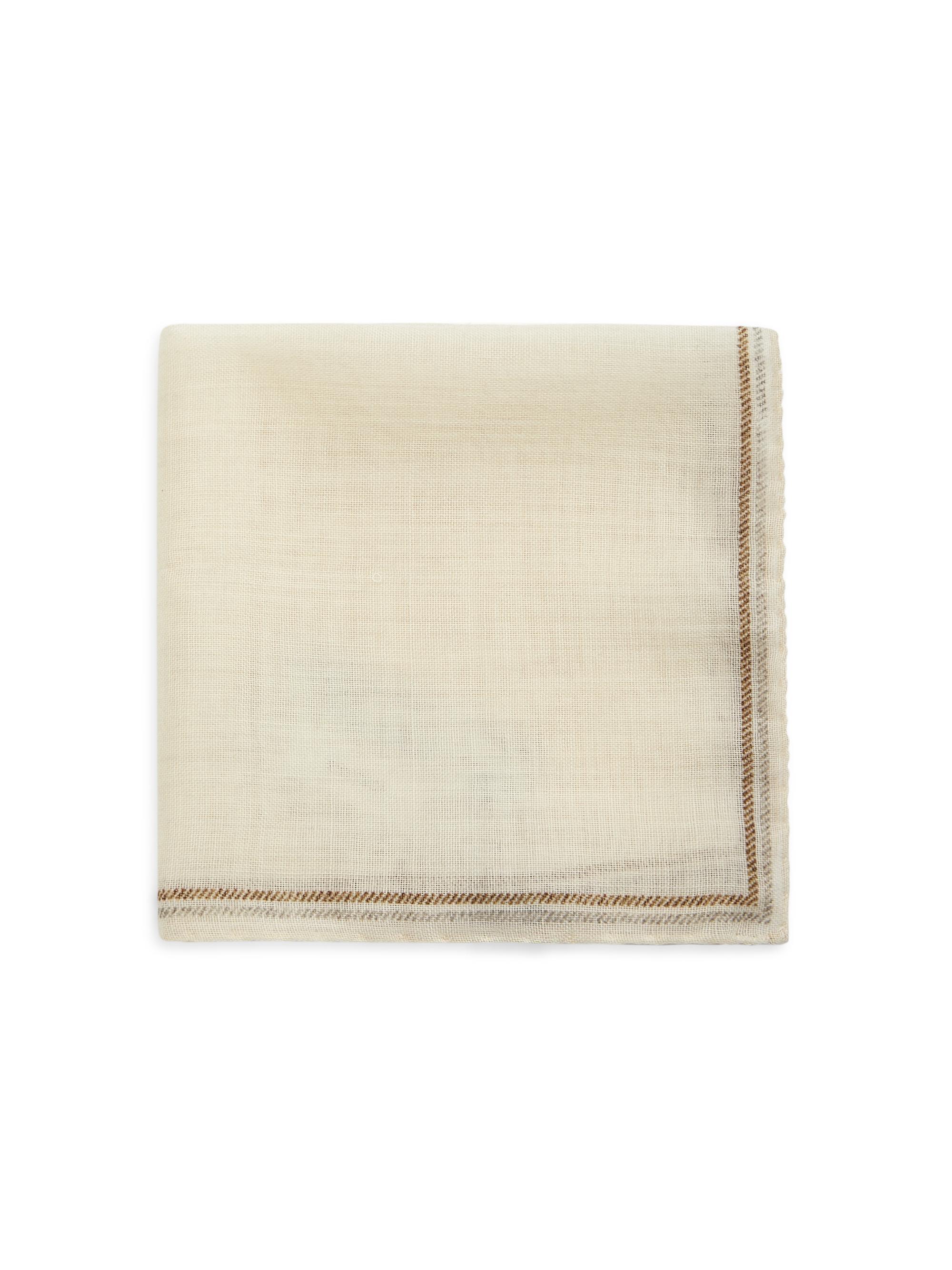 Saks Fifth Avenue Men's Thin Stripe Silk Pocket Square - Creme | Thumbnail 3