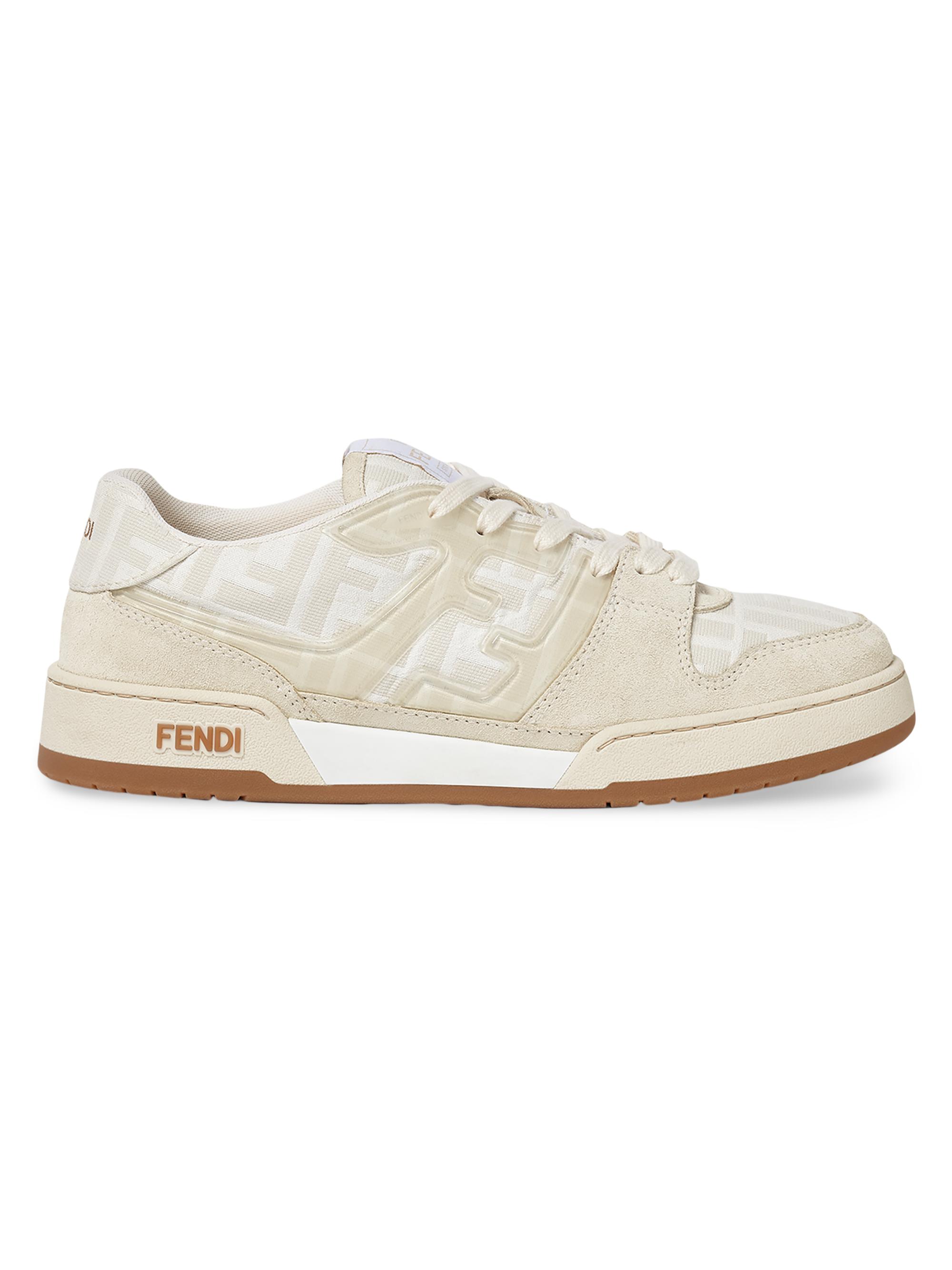 Fendi Men's Match FF Logo Print Suede & Canvas Sneakers - White
