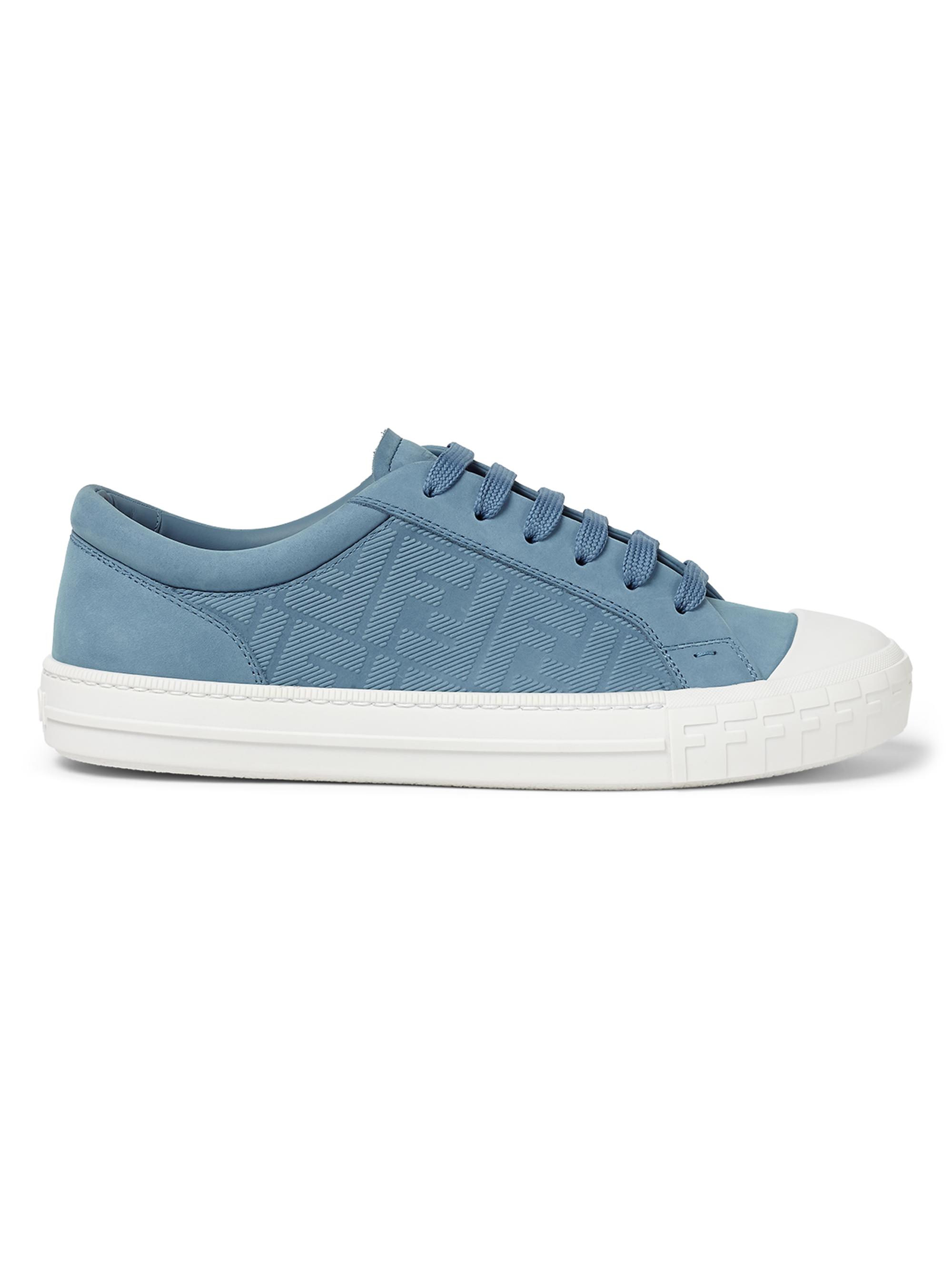 Fendi Men's Domino Logo Leather Low-Top Sneakers - Blue