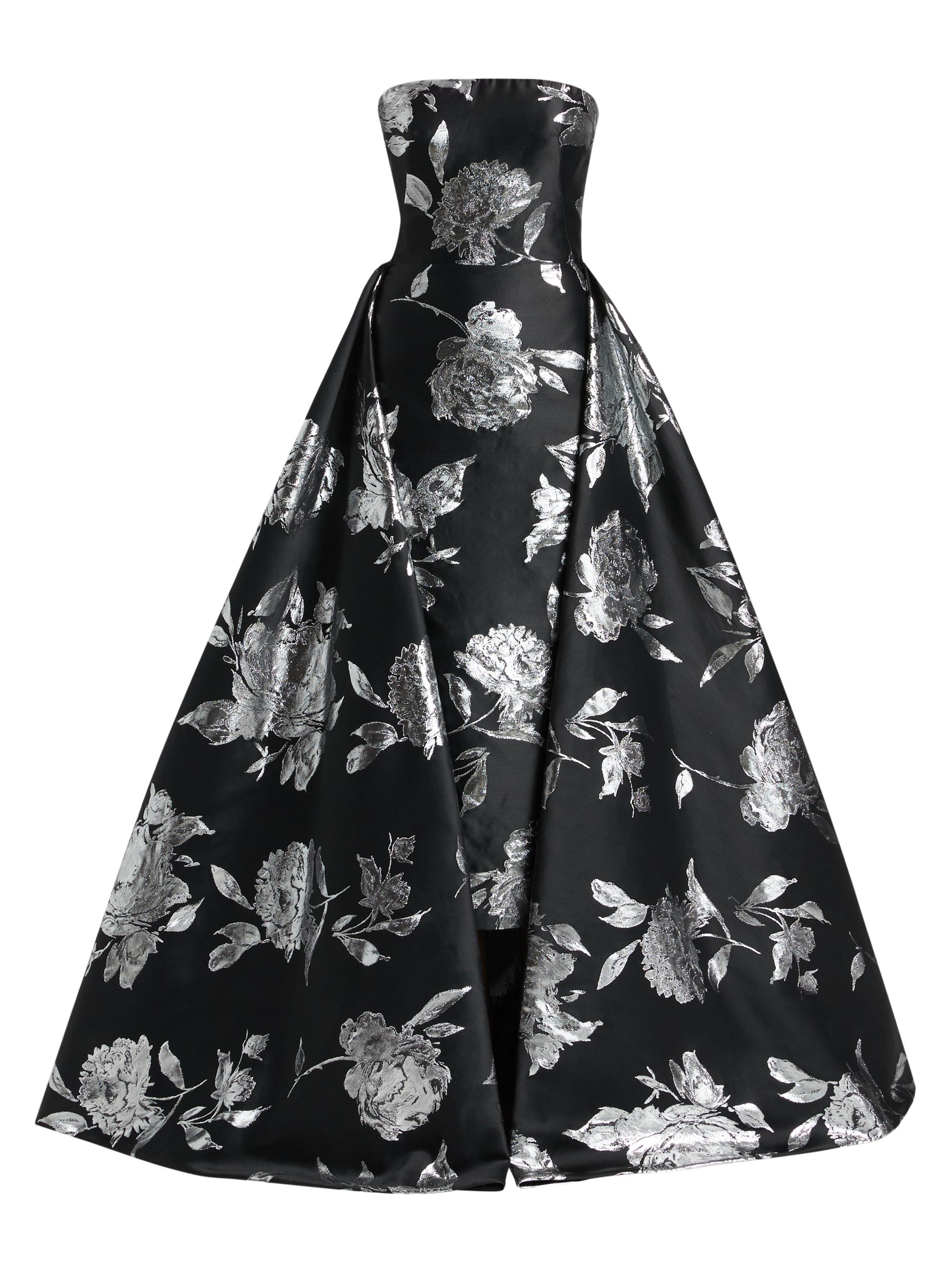 Reem Acra Women's Metallic Jacquard Detachable Overskirt Gown - Onyx Silver