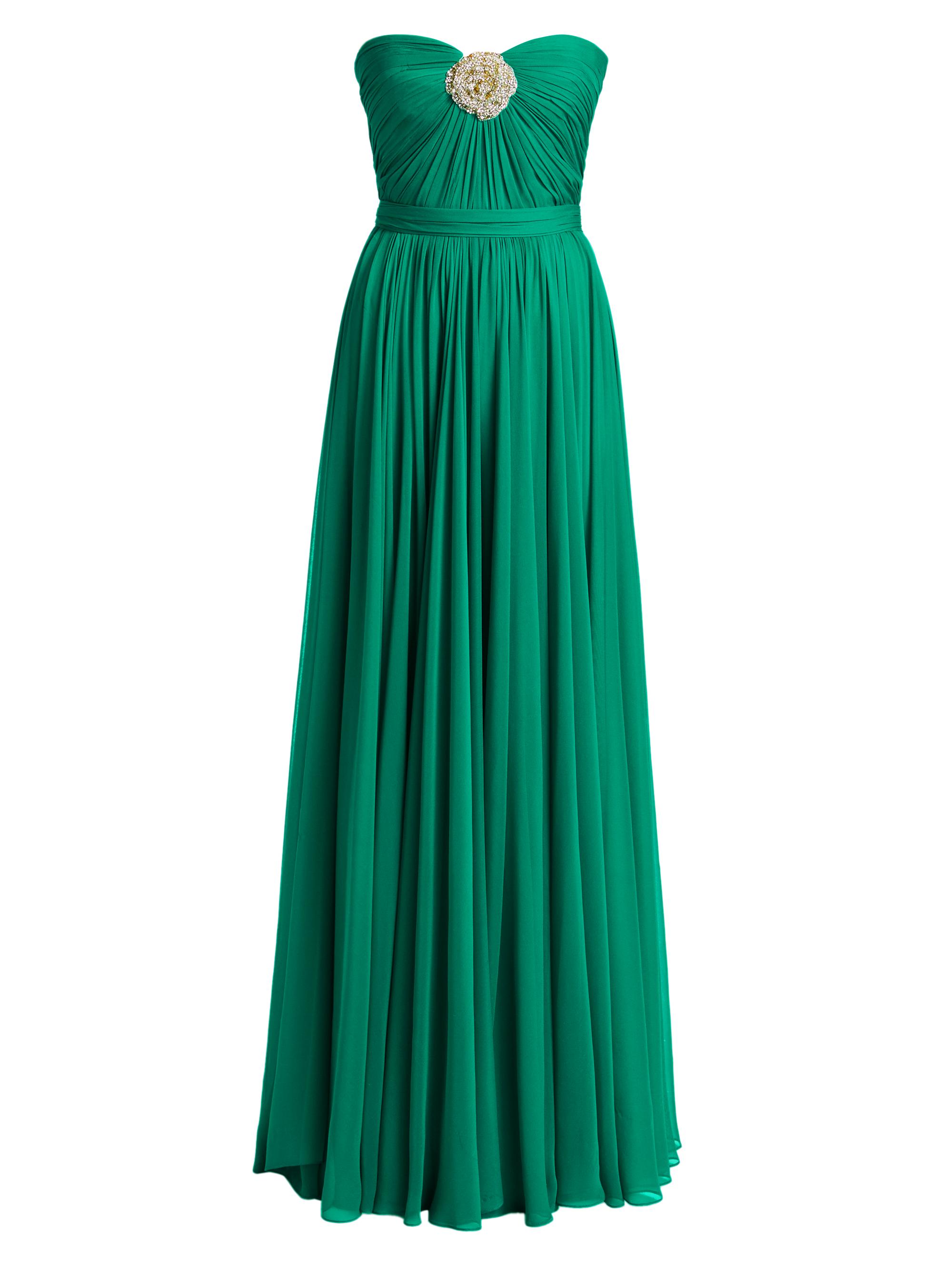 Reem Acra Women's Strapless Silk Chiffon A-Line Gown - Emerald