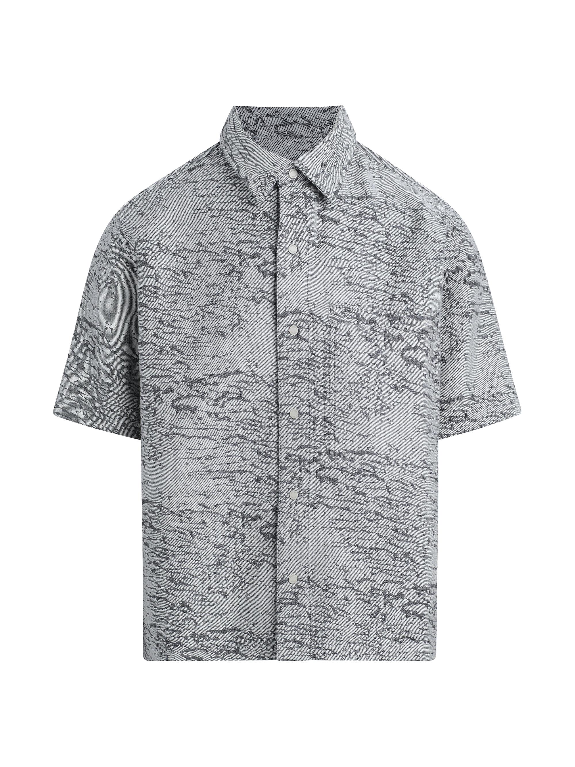 Hudson Jeans Men's Cotton Jacquard Crop Button-Front Shirt - Black Jacquard