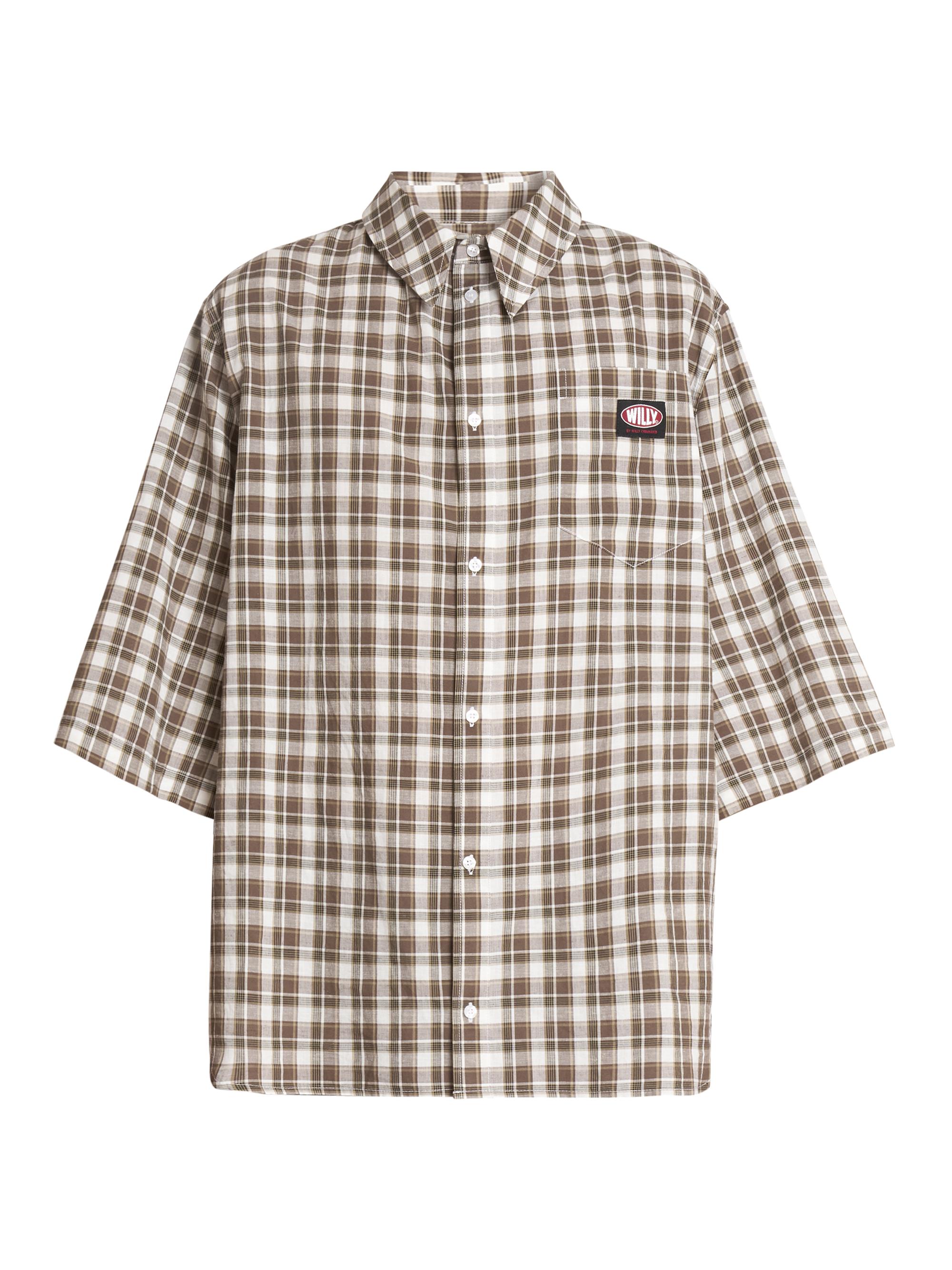 Willy Chavarria Men's Hacienda Plaid Cotton Shirt - Brown Check
