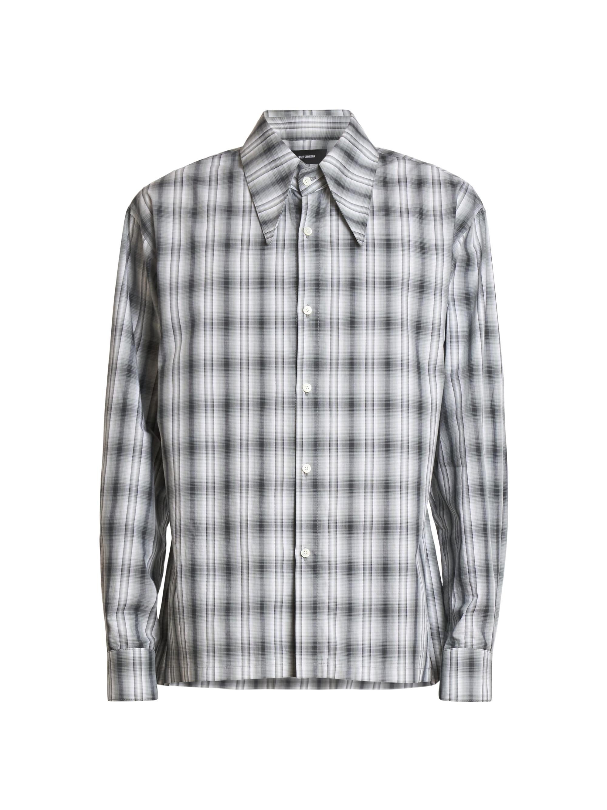 Willy Chavarria Men's Plaid Cotton Point Collar Dress Shirt - Black White