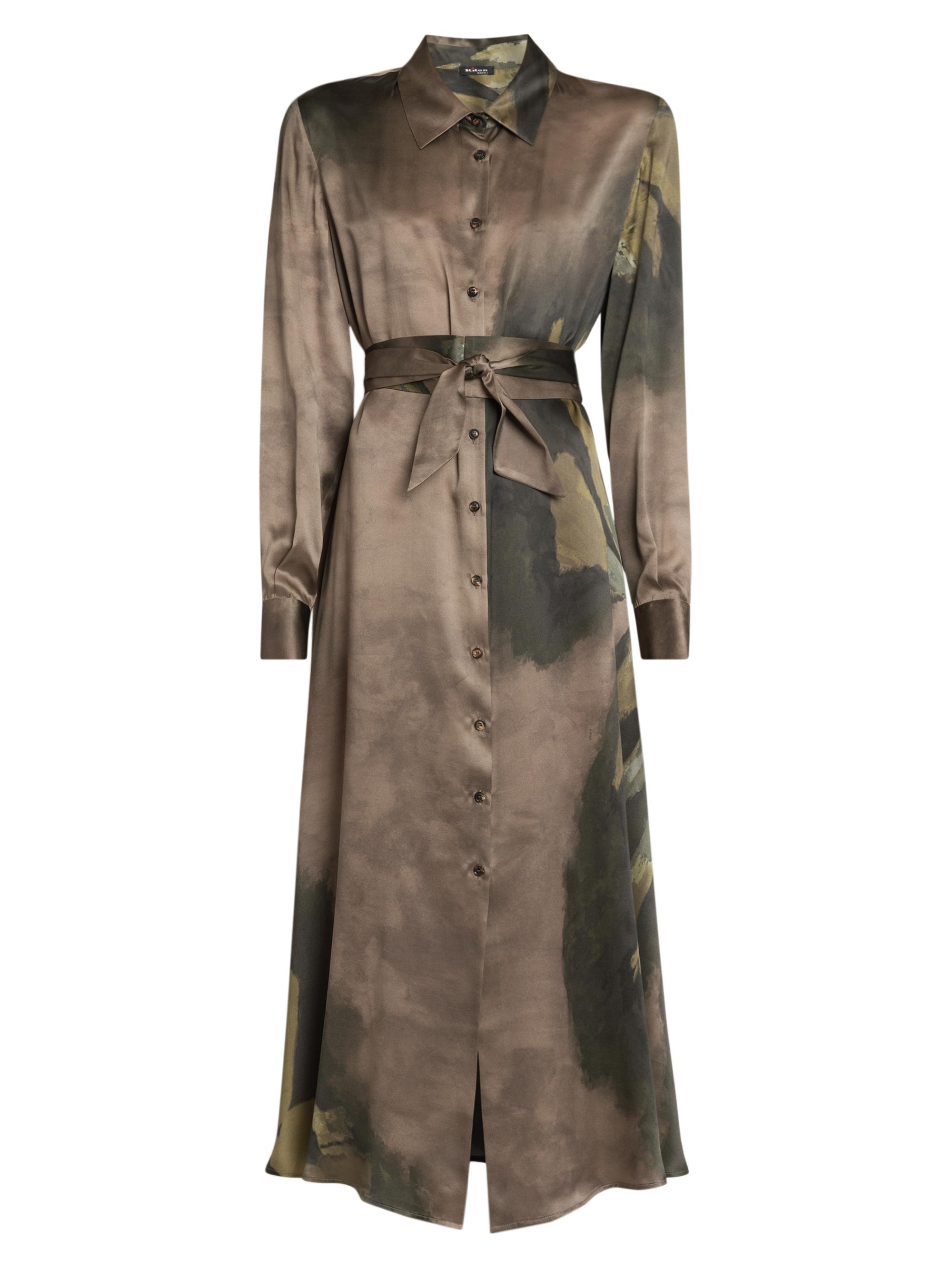 Kiton Women's Floral Silk Tie-Waist Midi-Shirtdress - Green