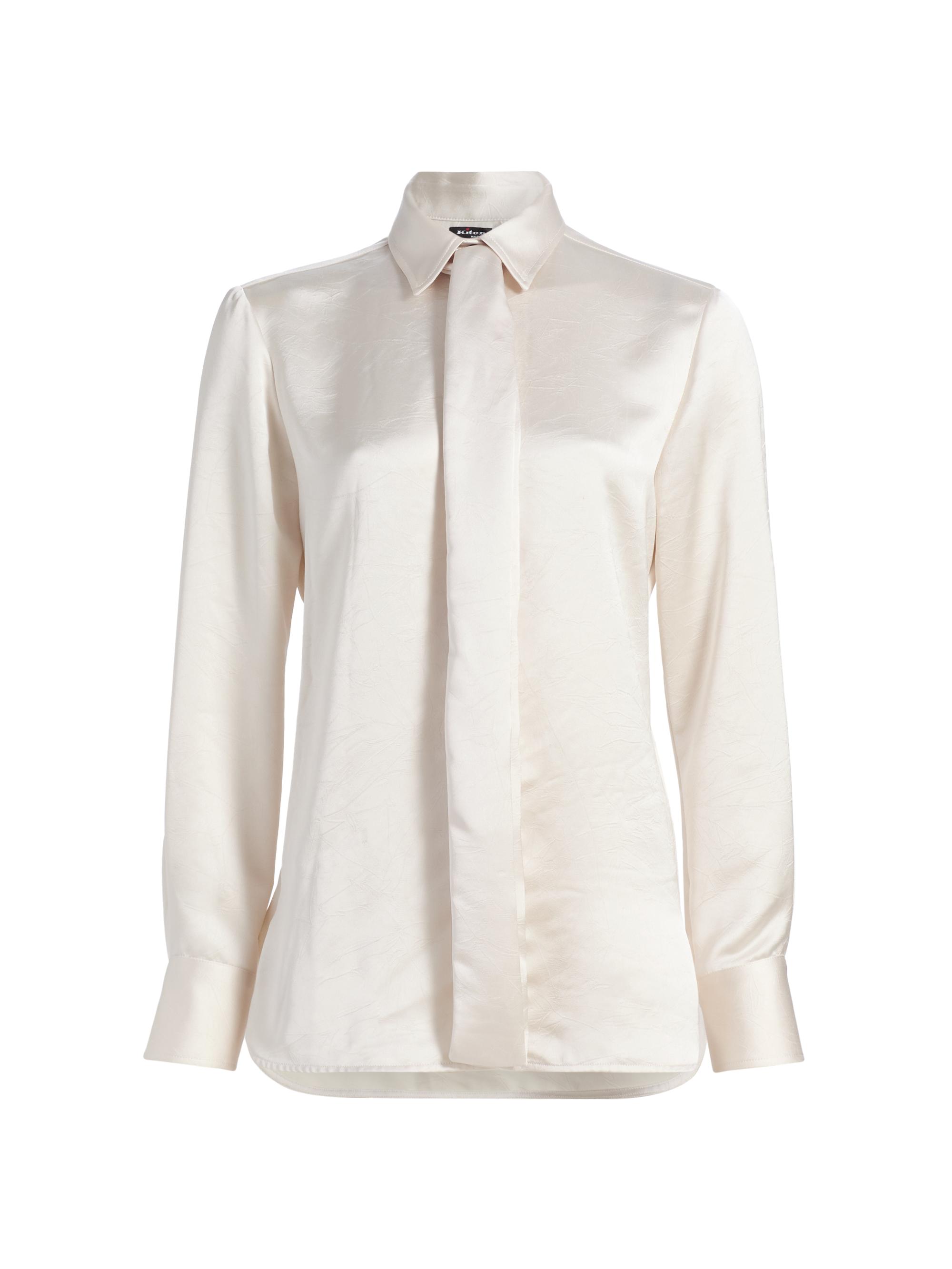 Kiton Women's Satin Draped Placket Blouse - Cream White