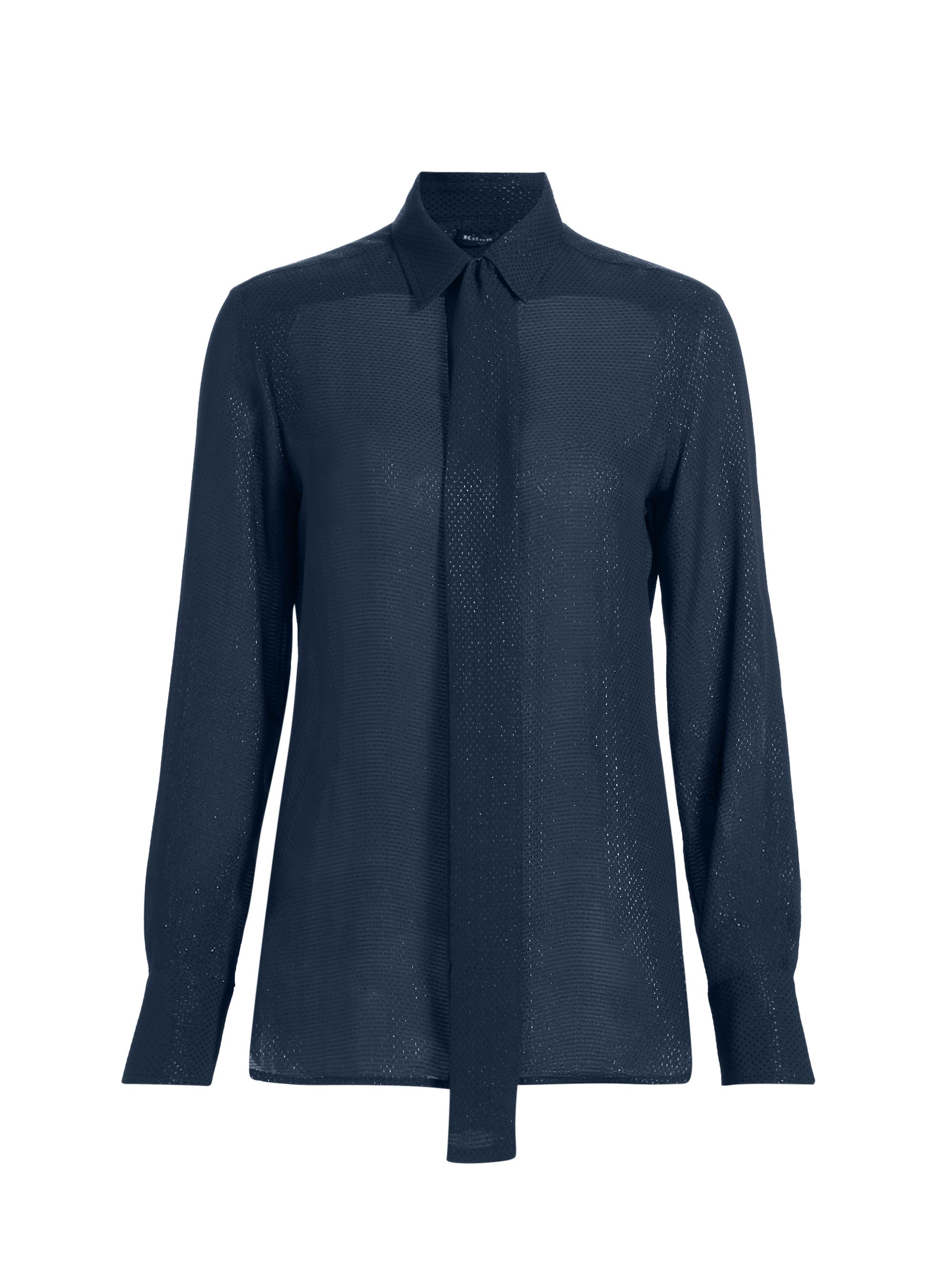 Kiton Women's Metallic Silk Draped Placket Blouse - Blue
