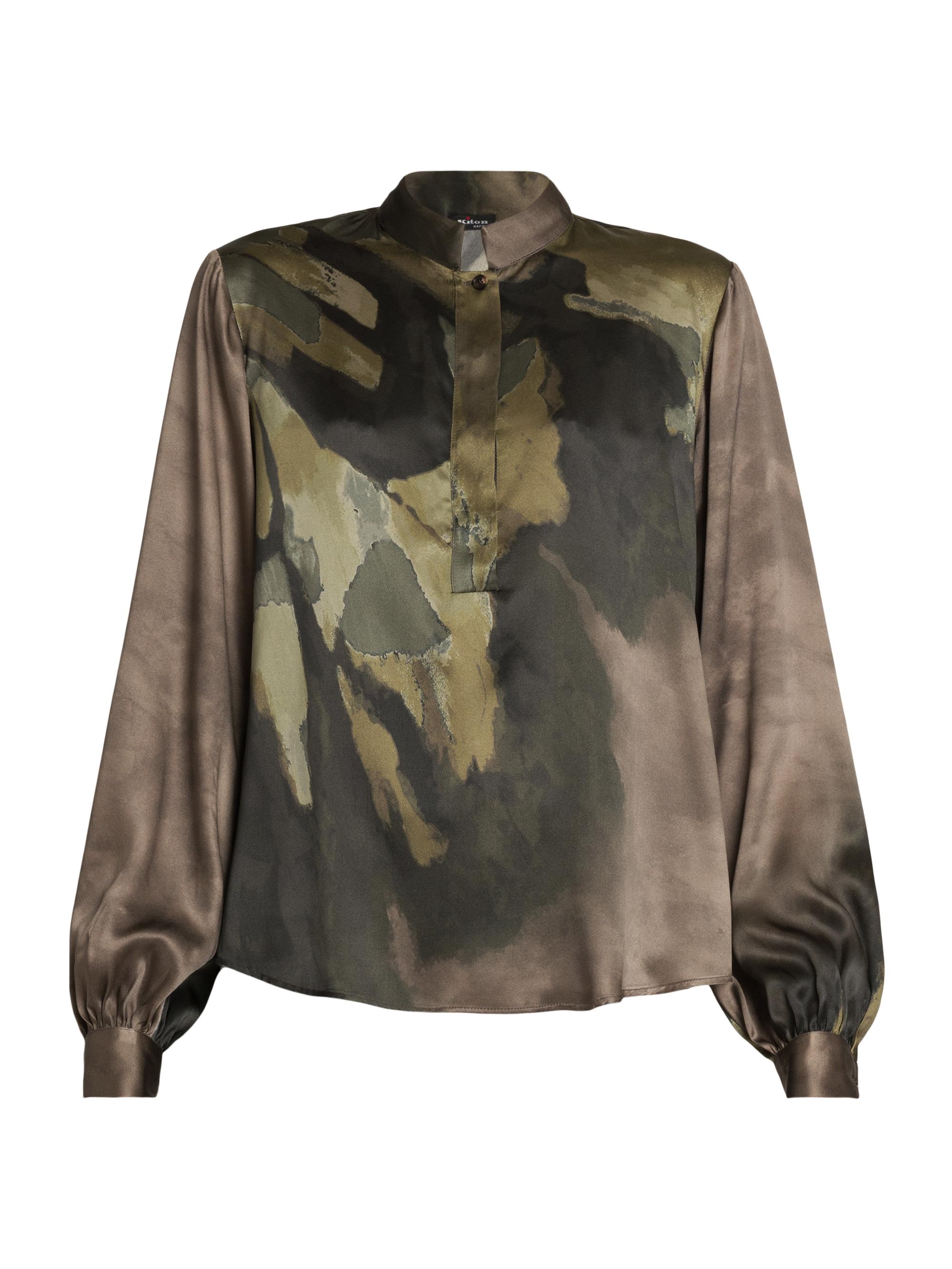 Kiton Women's Floral Silk Henley Blouse - Green
