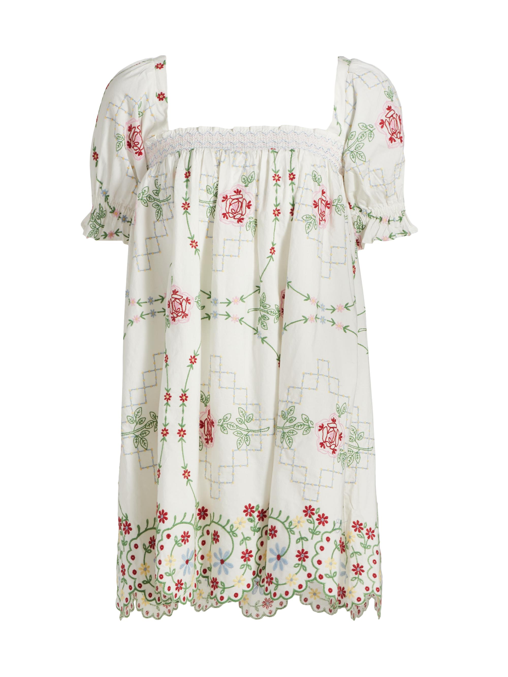 Damson Madder Women's Lulu Puff Embroidered Minidress - Rose Embroidery