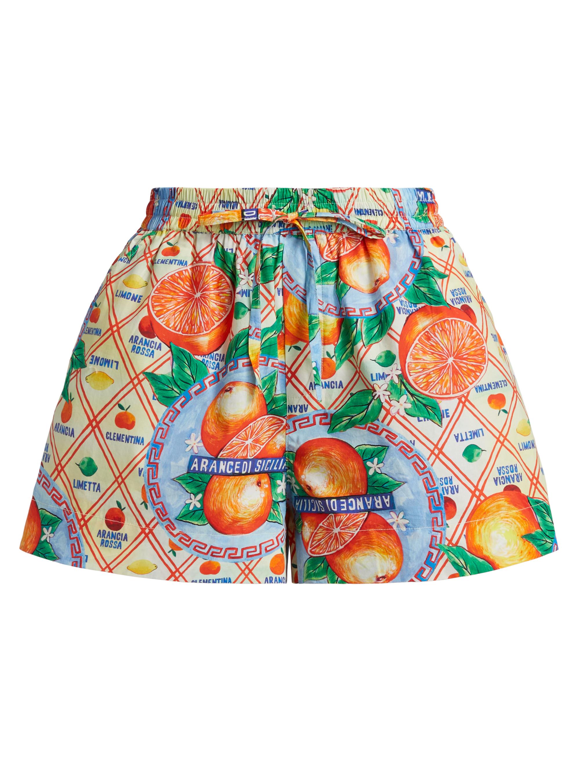 Damson Madder Women's Arancia Print Drawstring Shorts - Orange Wrappers