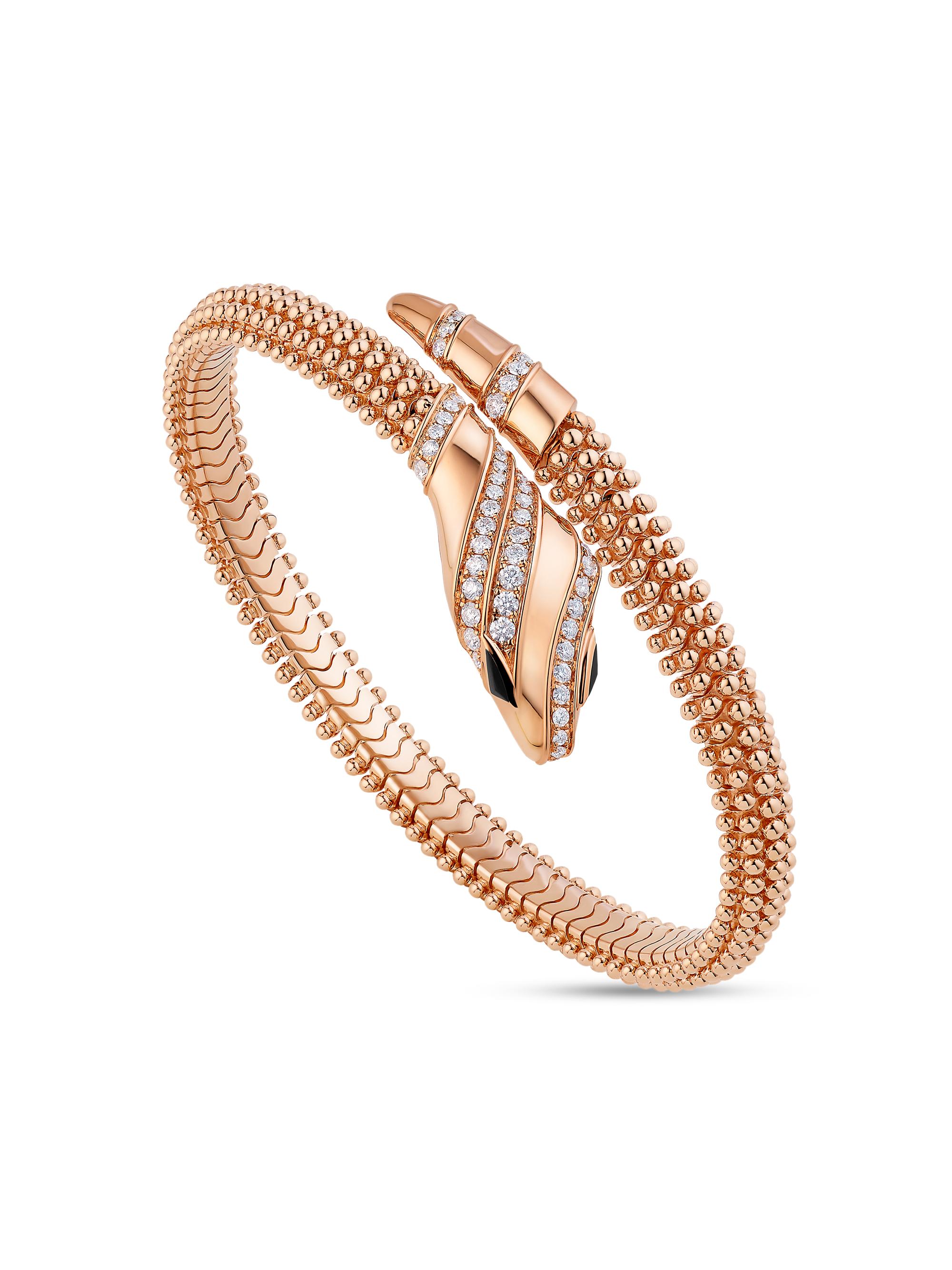 BVLGARI Women's Serpenti 18K Rose Gold, Onyx & 0.52 TCW Diamond Snake Bangle - Pink Gold
