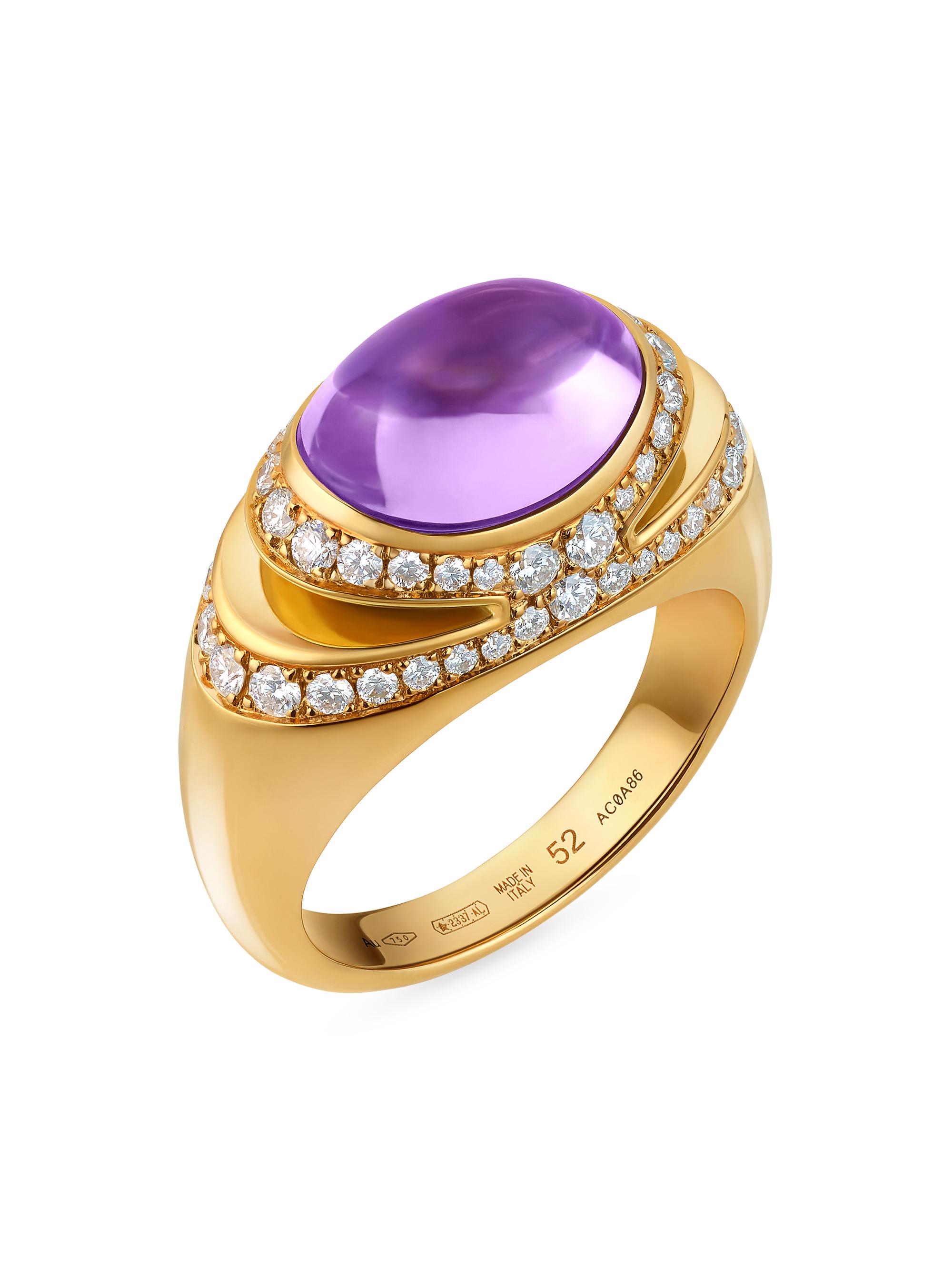 BVLGARI Women's  Cabochon 18K Yellow Gold, Amethyst & 0.56 TCW Diamond Ring - Yellow Gold