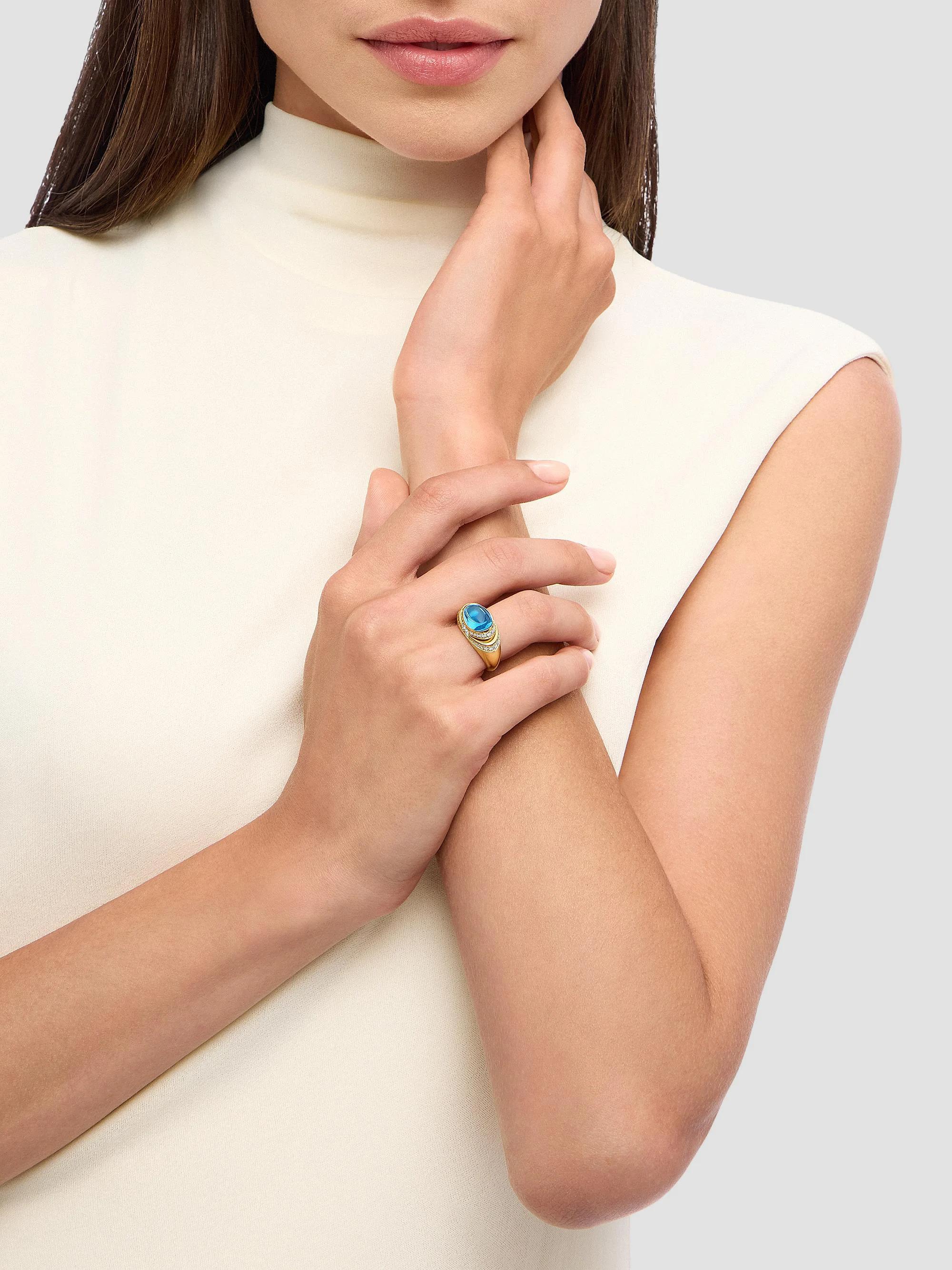 BVLGARI BVLGARI Cabochon 18K Yellow Gold, Blue Topaz & 0.59 TCW