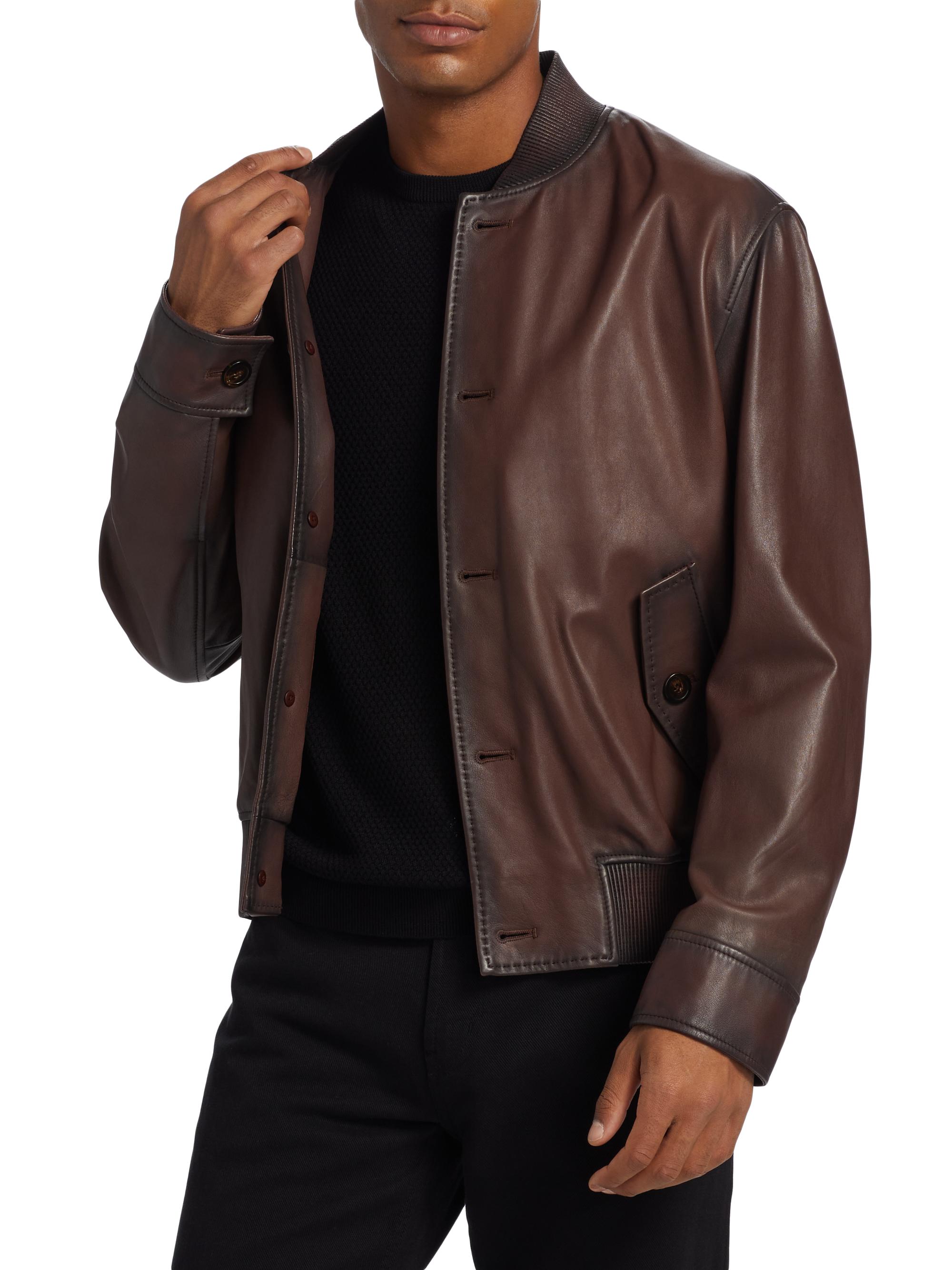 Emporio Armani Leather Button-Front Bomber Jacket | Saks Fifth Avenue