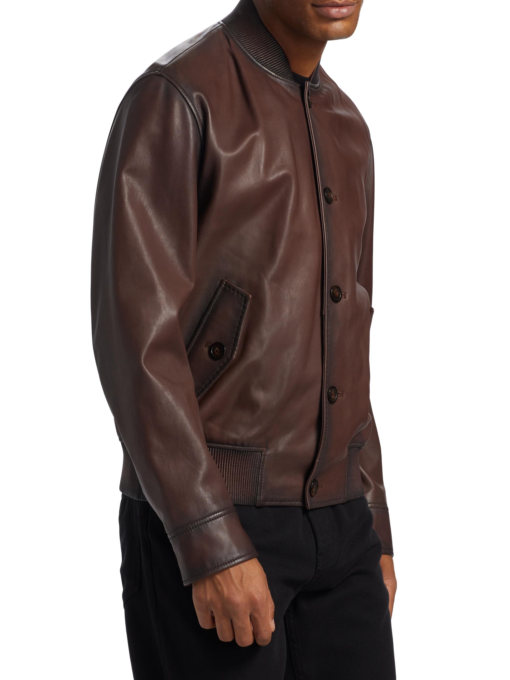 Emporio Armani Leather Button-Front Bomber Jacket | Saks Fifth Avenue
