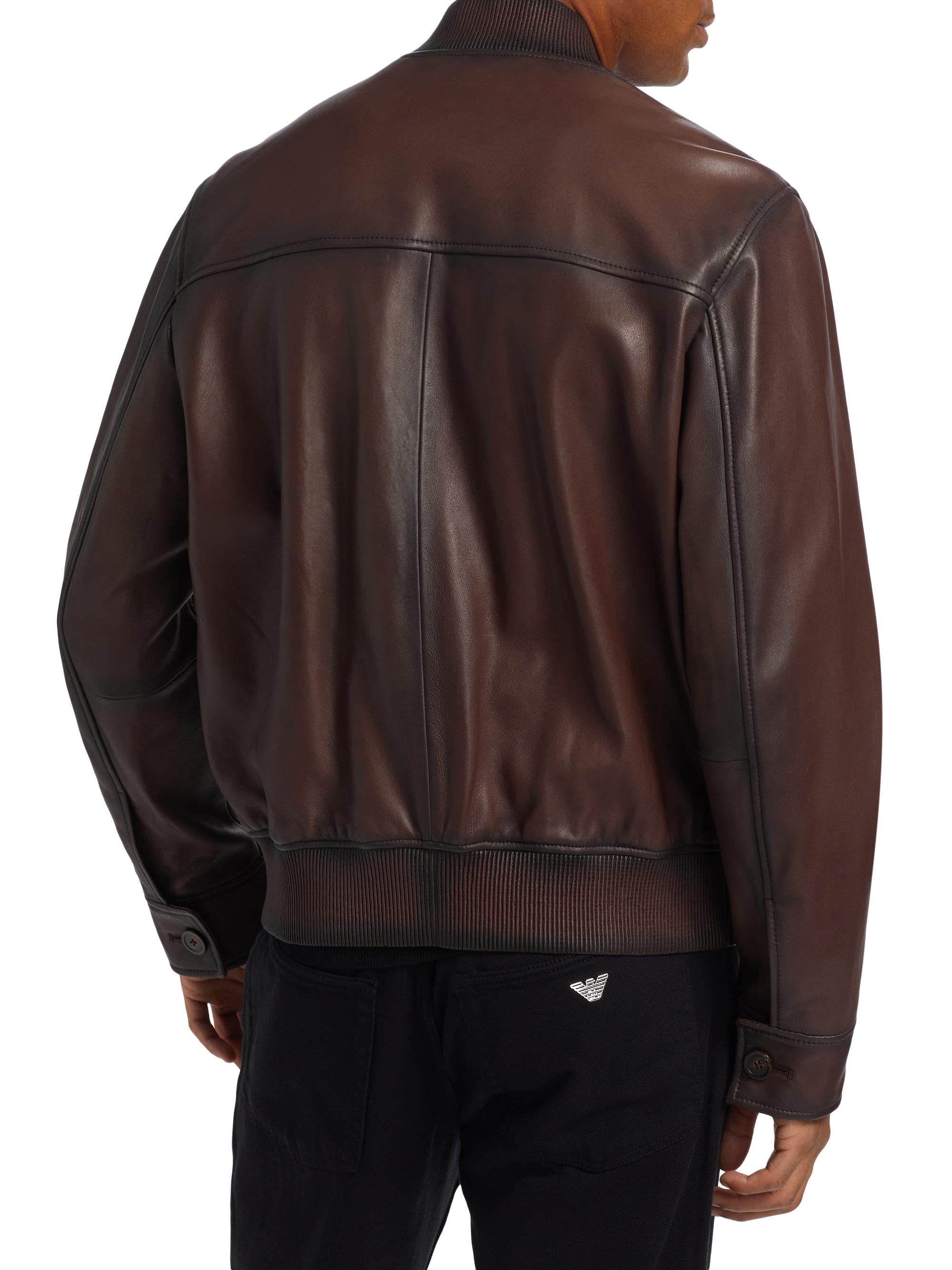 Emporio Armani Leather Button-Front Bomber Jacket | Saks Fifth Avenue