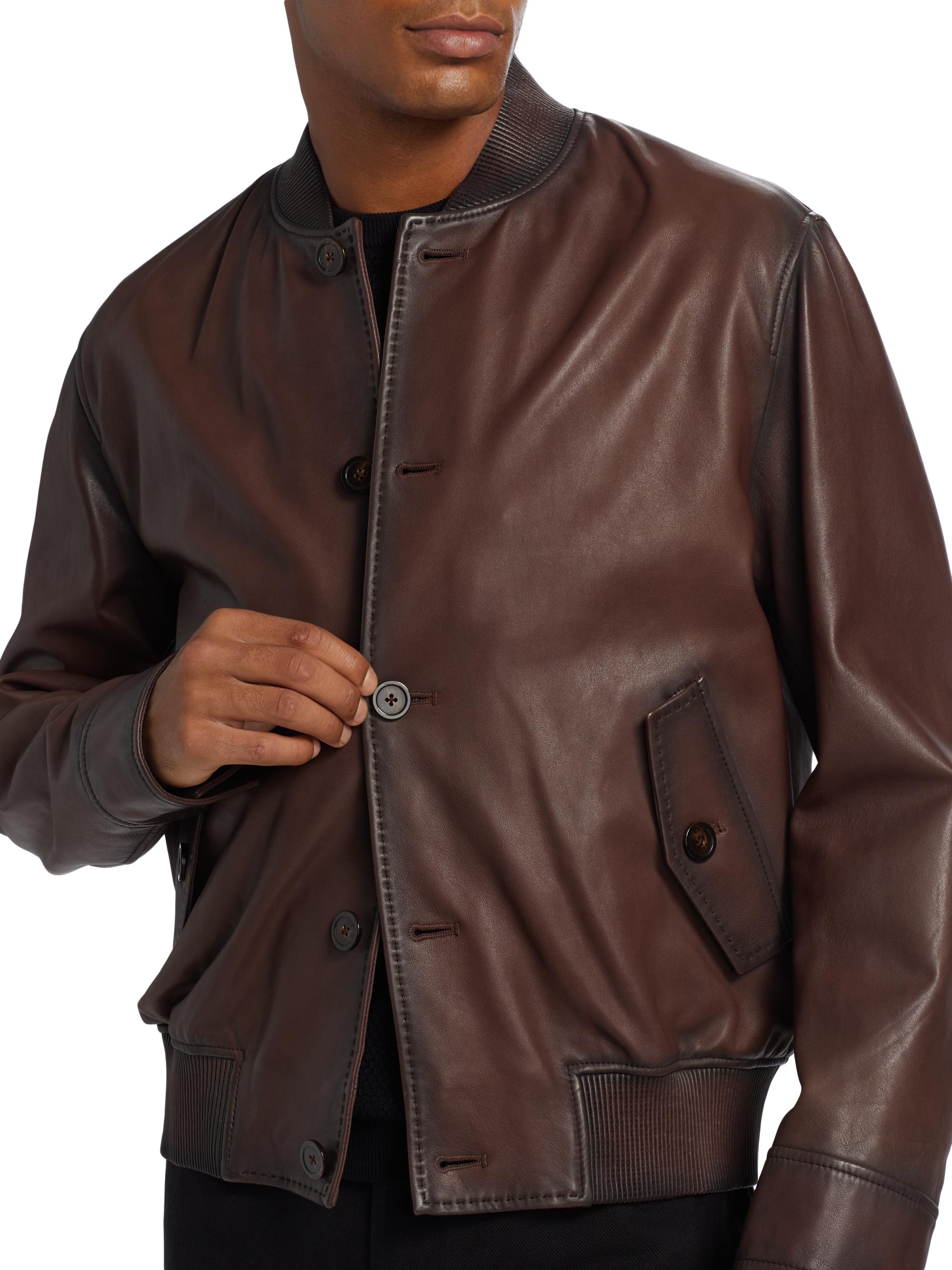 Emporio Armani Leather Button-Front Bomber Jacket | Saks Fifth Avenue