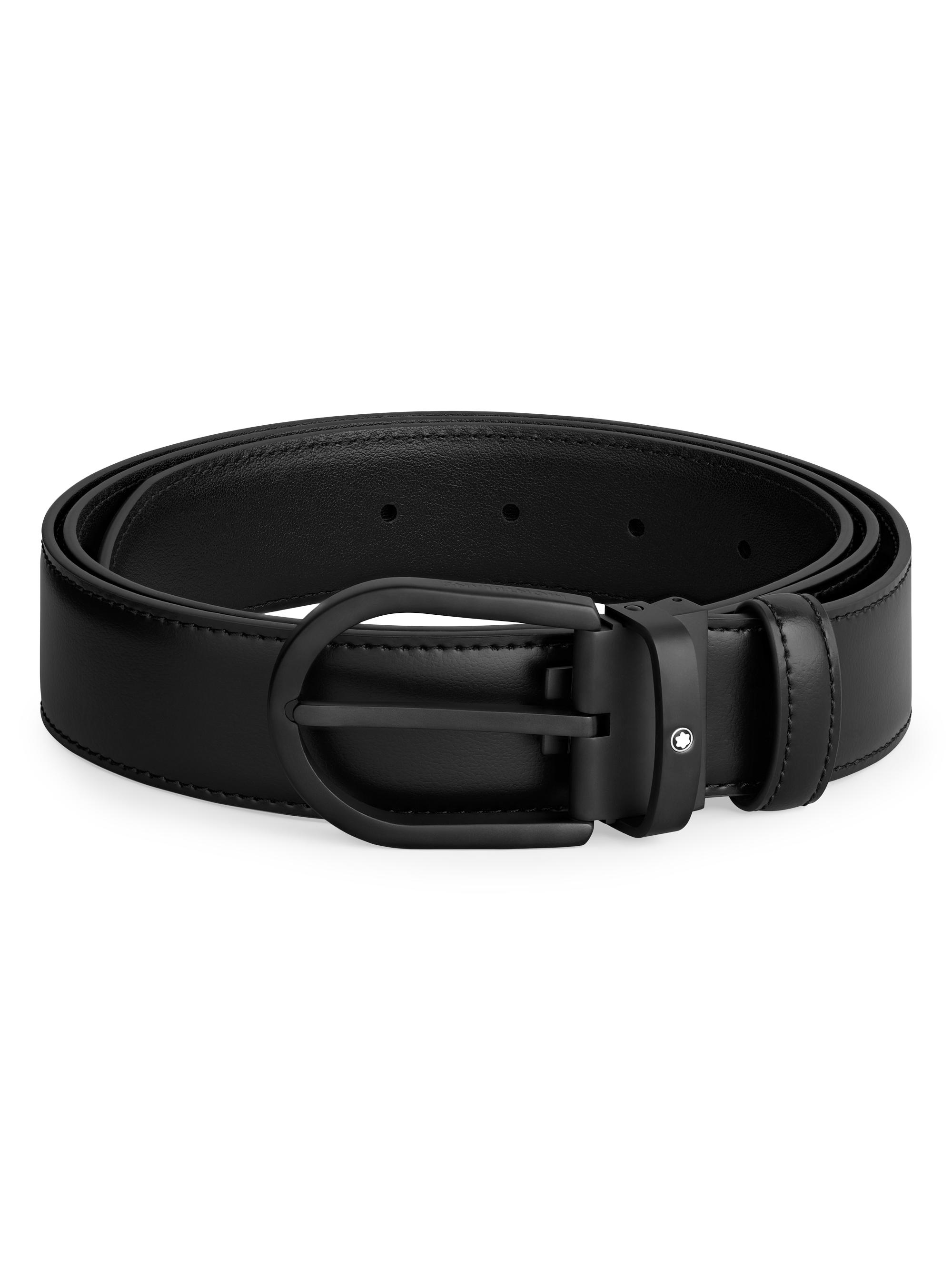 Montblanc Men's Leather Buckle Belt - Black