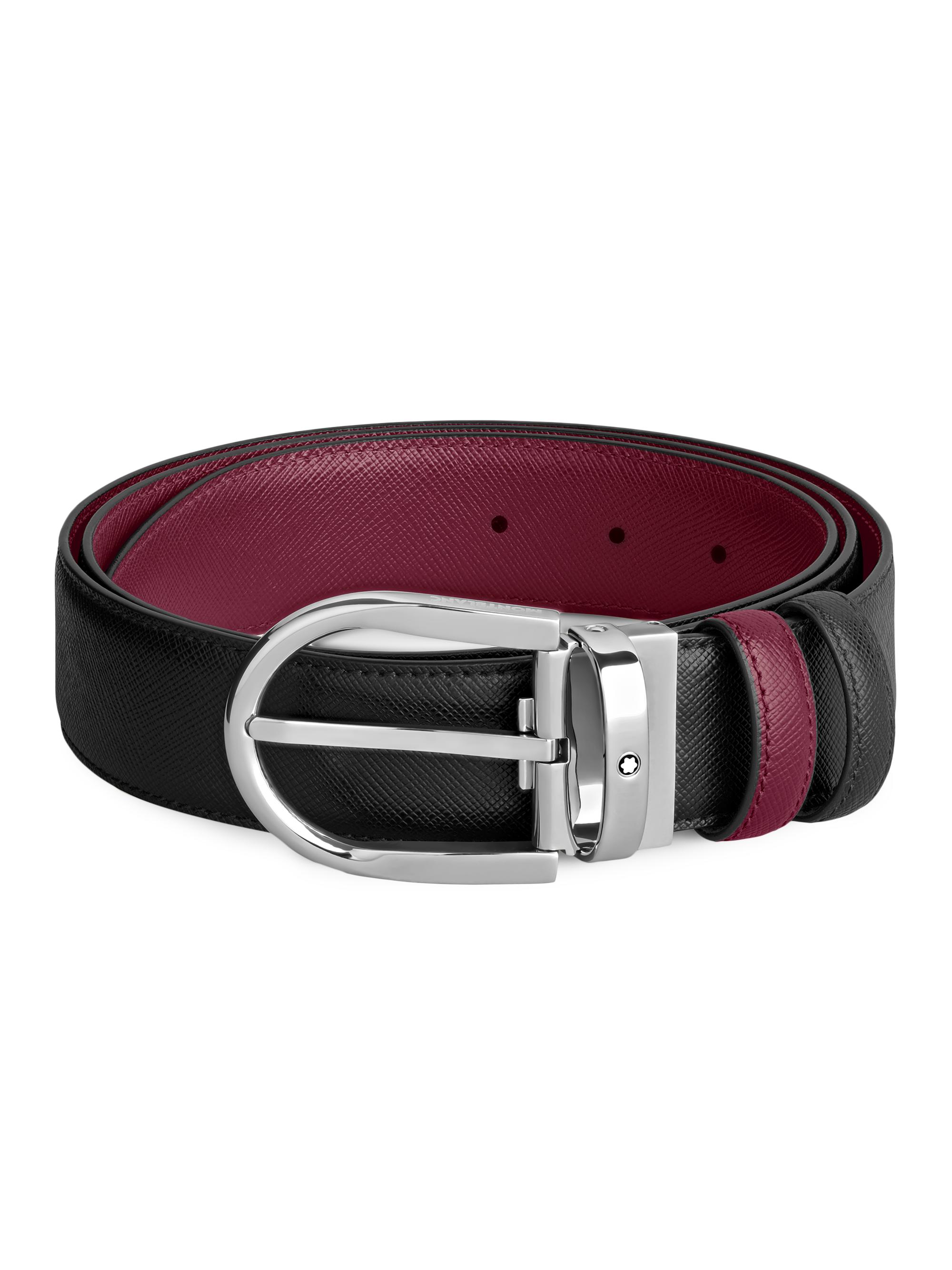 Montblanc Men's Reversible Leather Buckle Belt - Black Red