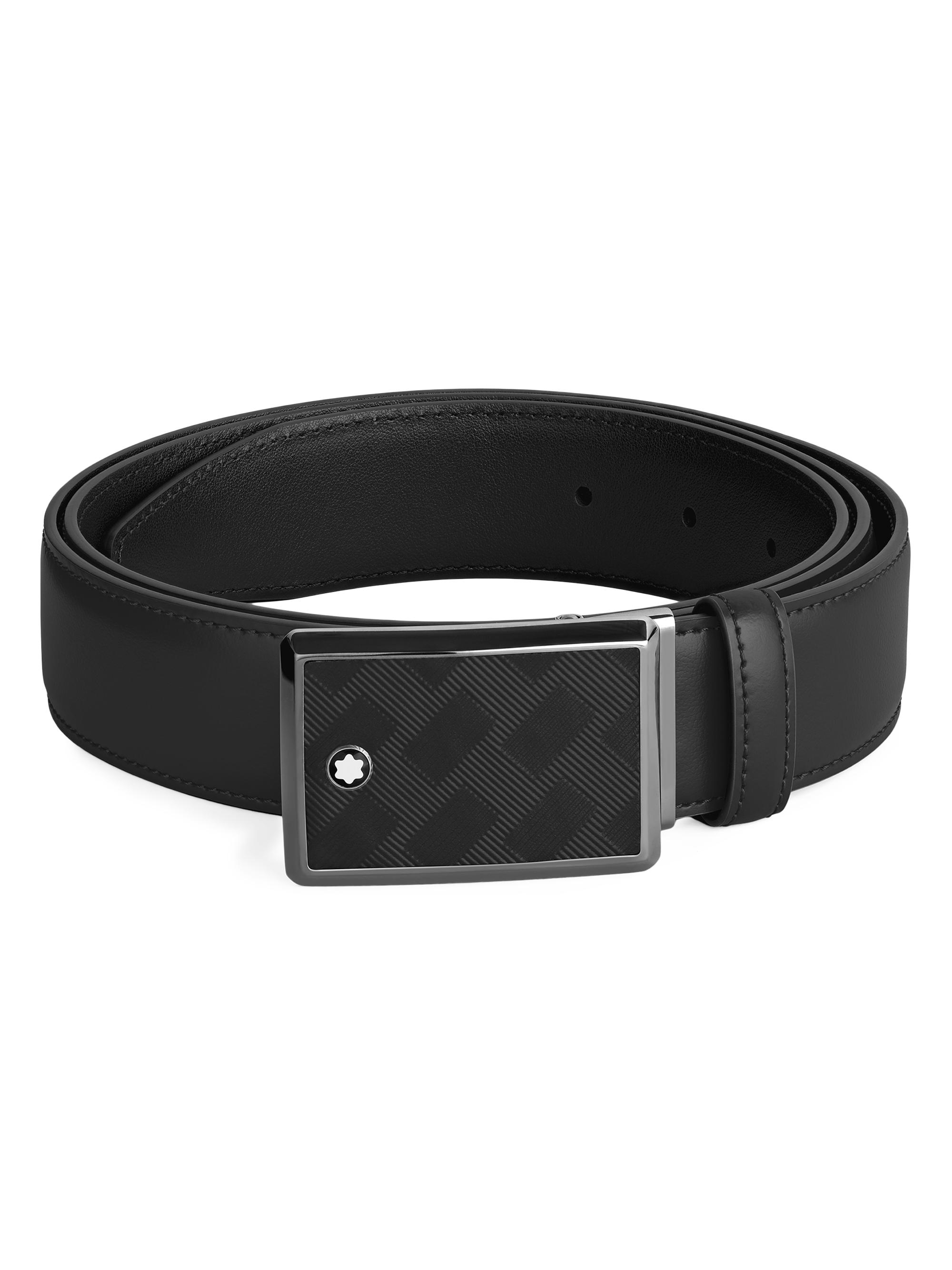 Montblanc Men's Extreme 3.0 Leather Plate Buckle Belt - Black