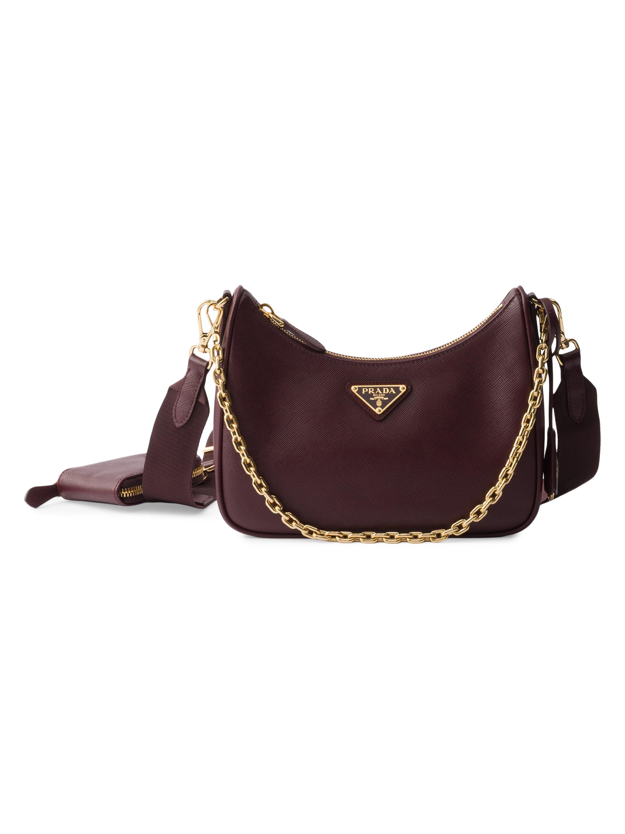 Prada Women's Re-Edition 2005 Saffiano Leather Shoulder Bag - Dark Red - Women's Bags