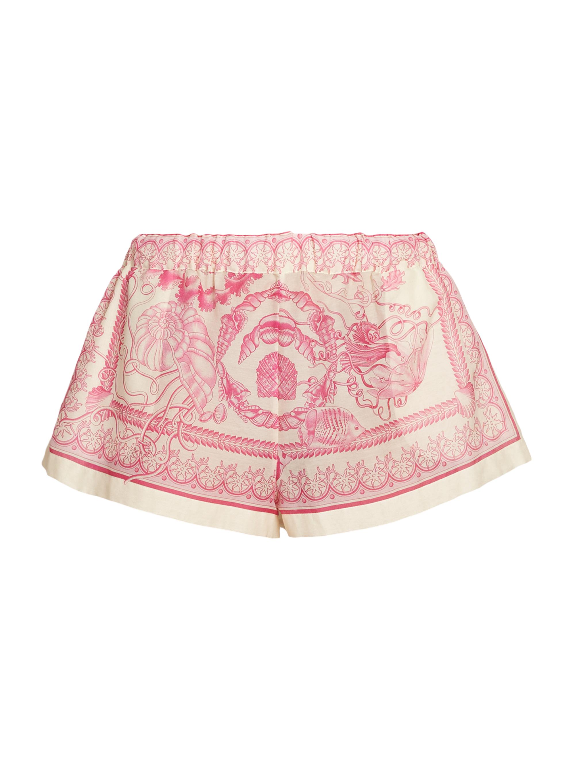Versace Women's Underwater Barocco Cotton-Silk Shorts - Eggshell Dragonfruit