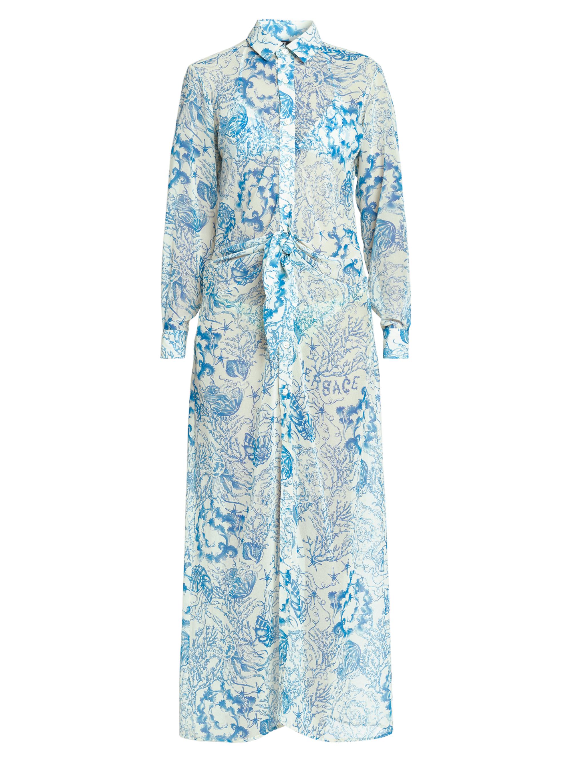 Versace Women's Underwater Gathered-Waist Maxi Shirtdress - Eggshell Bright Blue