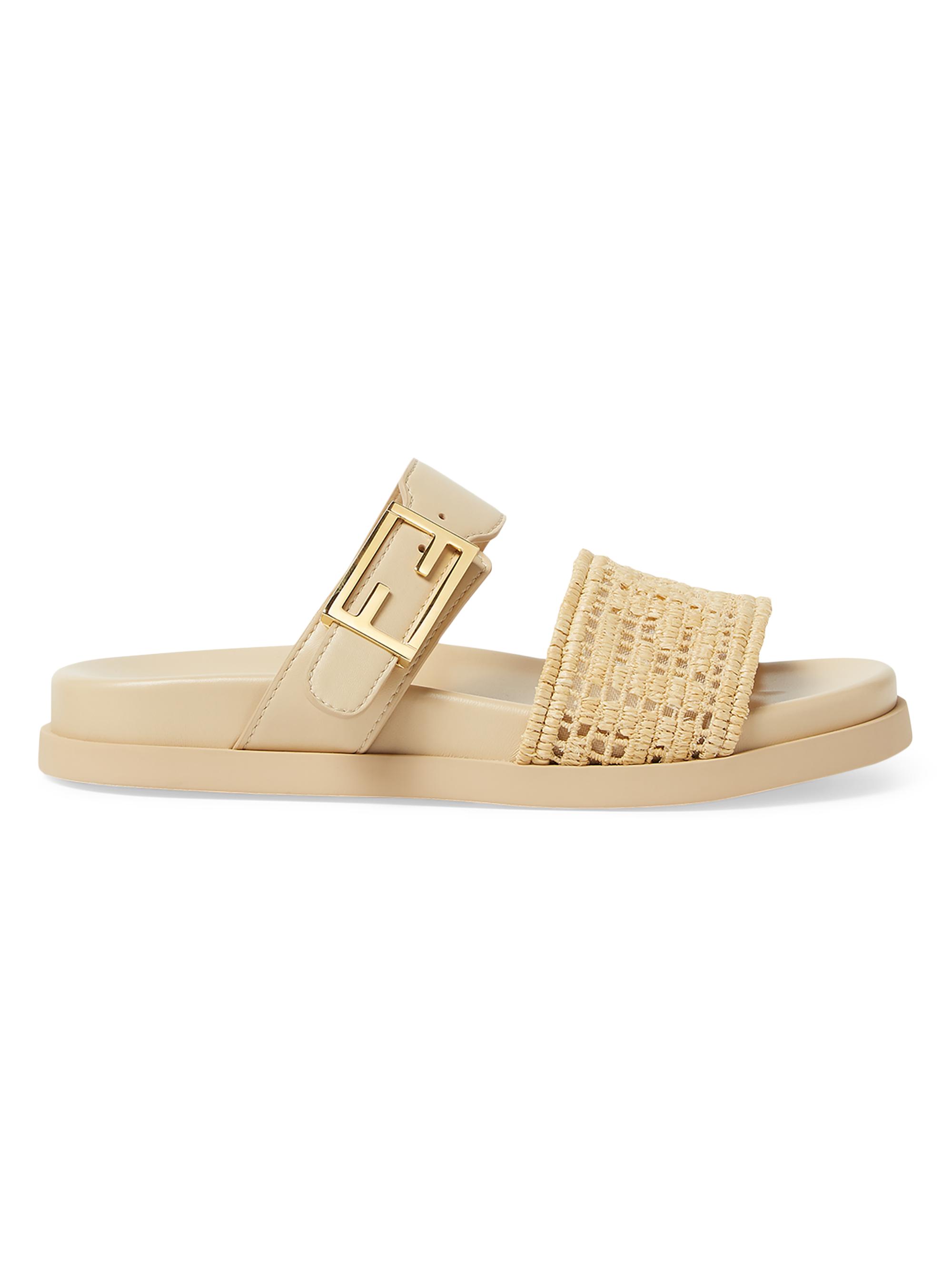 Fendi Women's  Feel Woven Double Strap Slides - Beige  Sandals