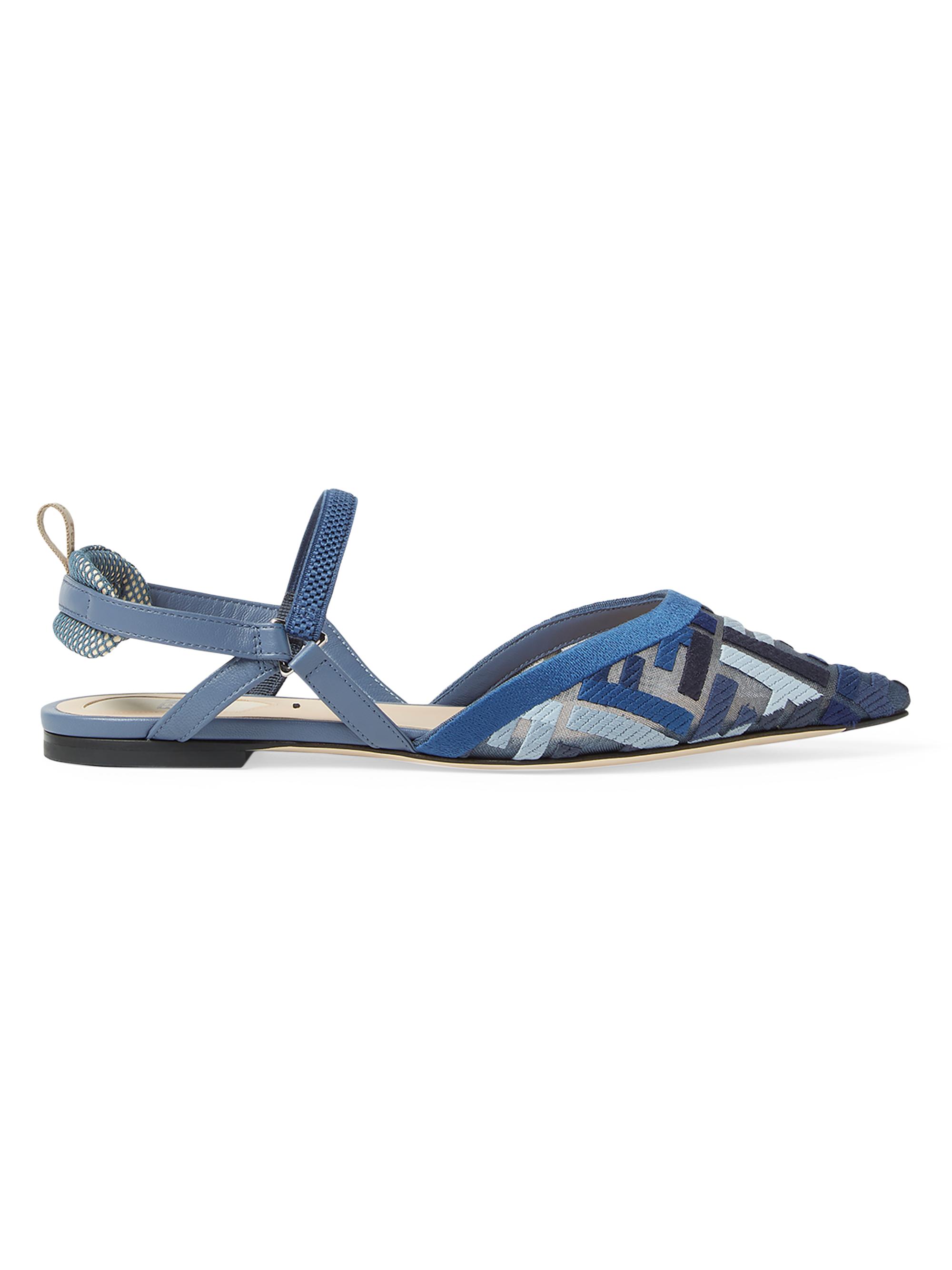 Fendi Women's Colibri FF Logo Slingback Flats - Blue Grey