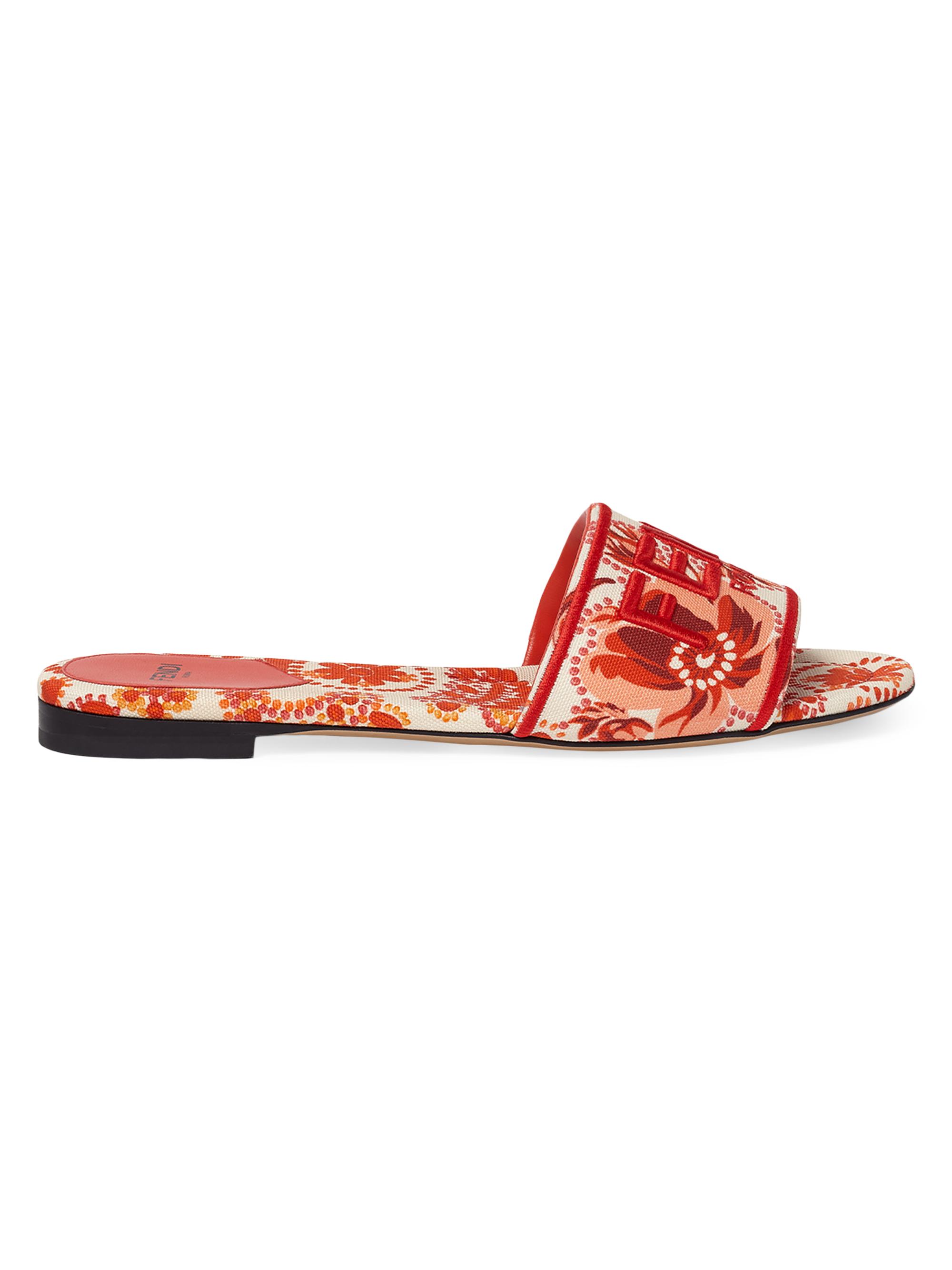 Fendi Women's Sunshine Logo Brocade Flat Slides - Camelia Lava  Sandals