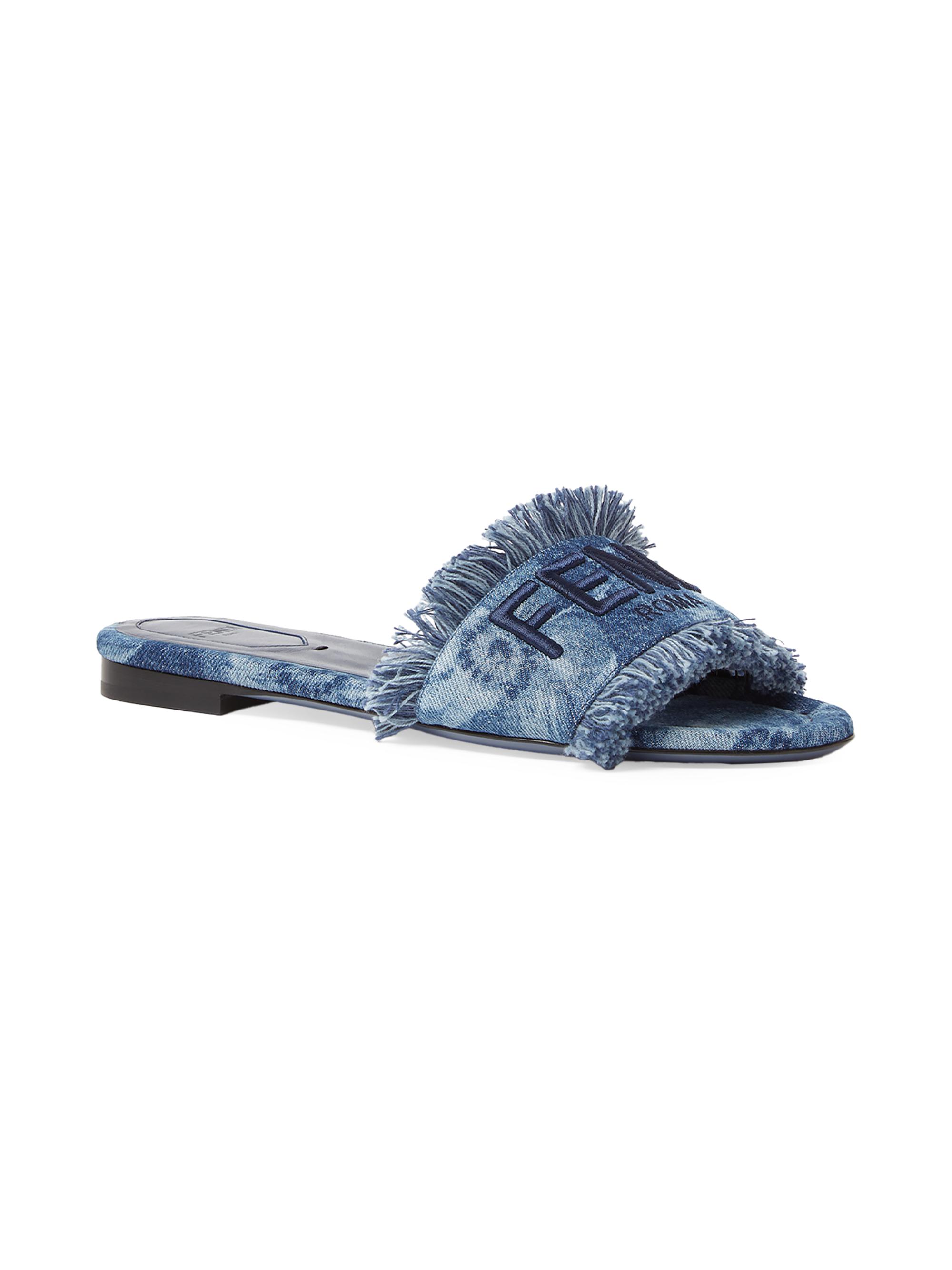FENDI デニムサンダル Fendi Sunshine Logo Denim Flat Sandals | Saks Fifth Avenue