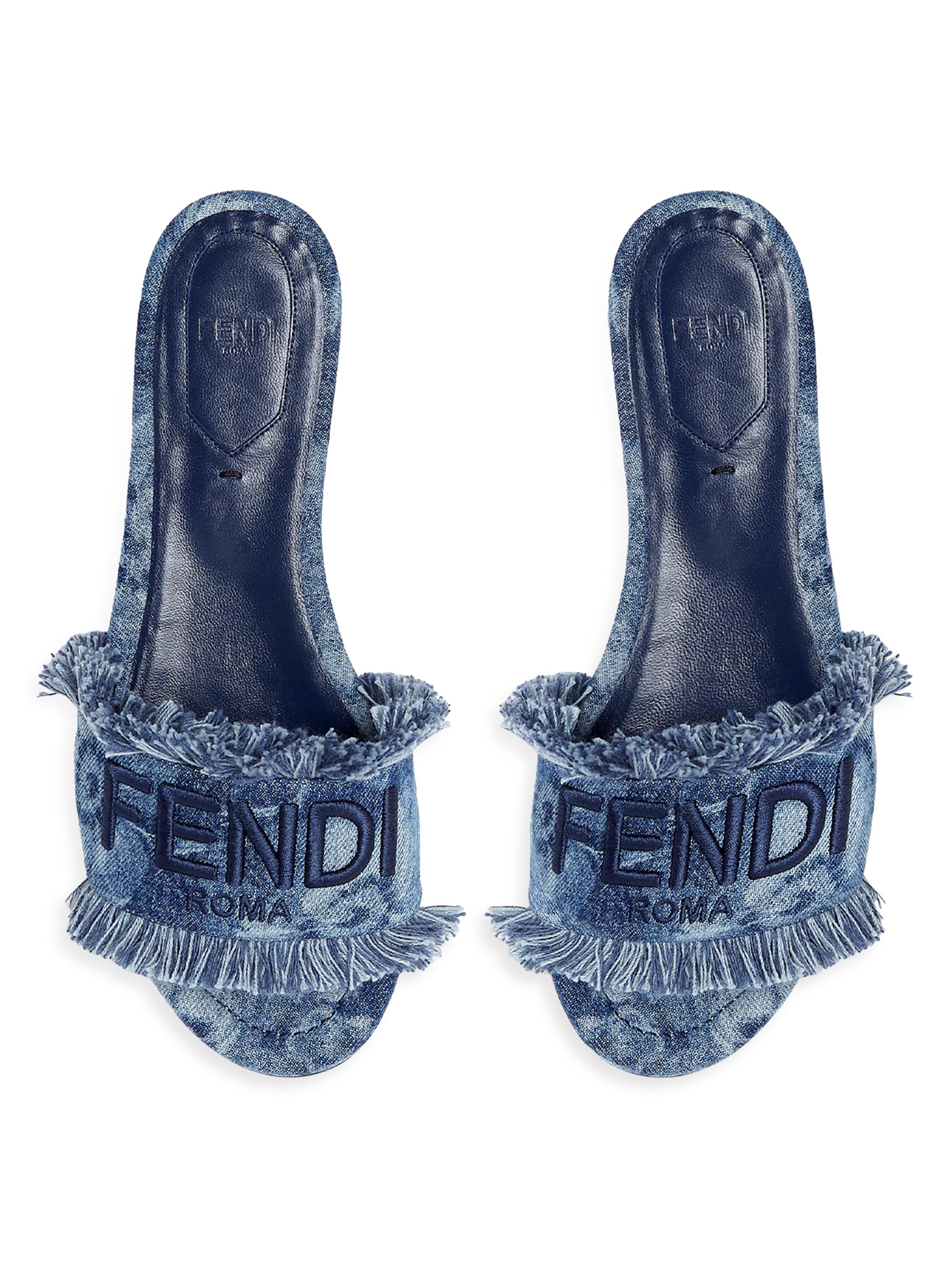 Fendi Sunshine Logo Denim Flat Sandals | Saks Fifth Avenue