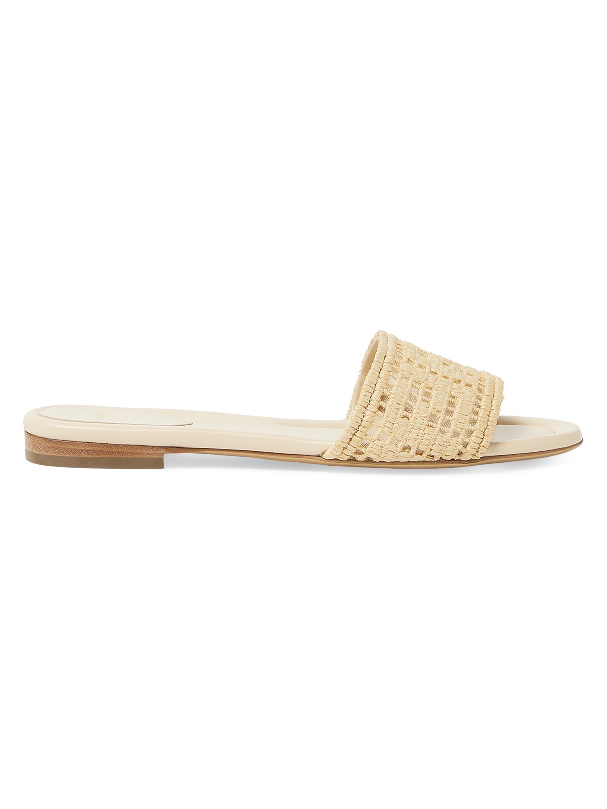 Fendi Women's Sunshine Logo Leather Flat Slides - Beige  Sandals