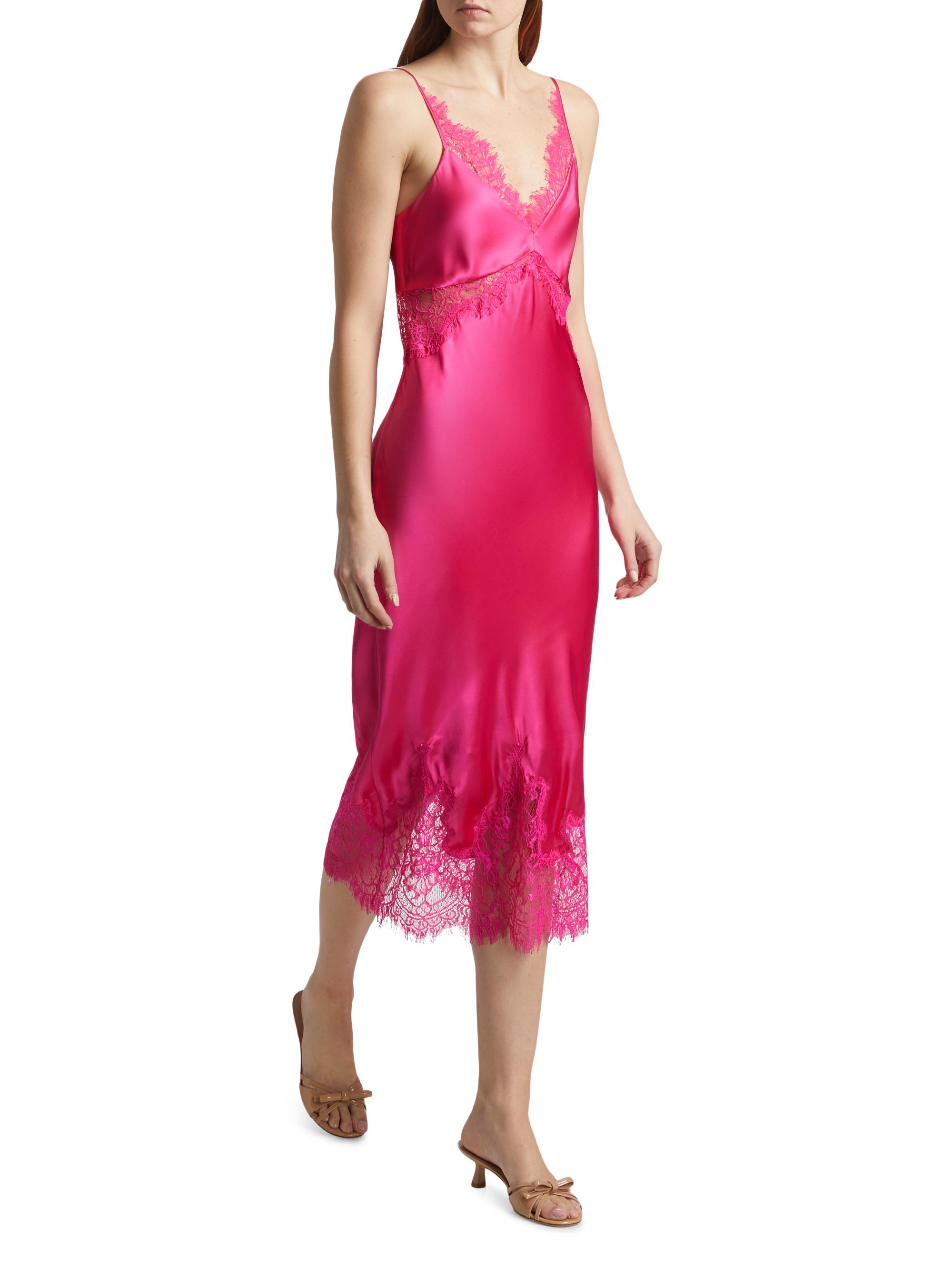 knee length dresses for ladies Satin Slip Midi Dress with Lace Trim main image 1