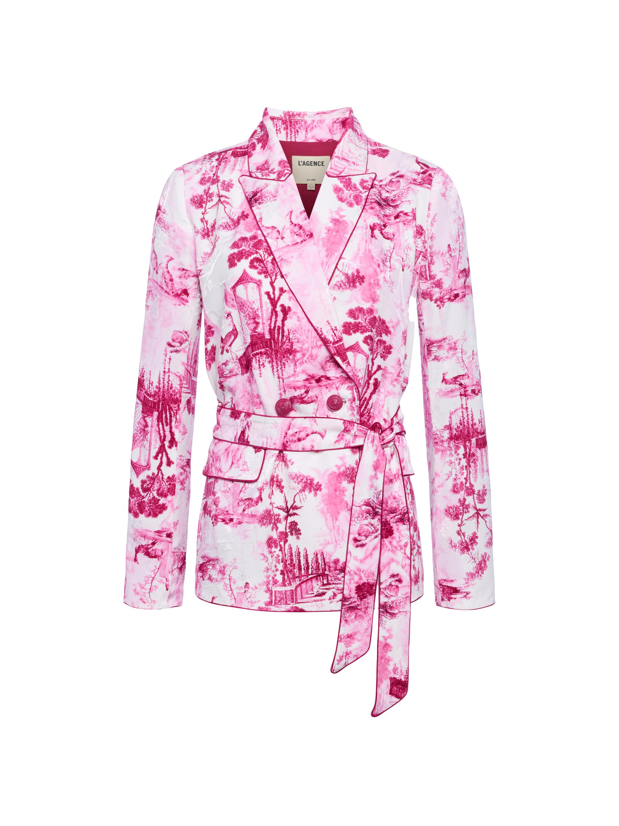 L'AGENCE Women's Jordana Toile Double-Breasted Blazer - White Pink Large Porcelain