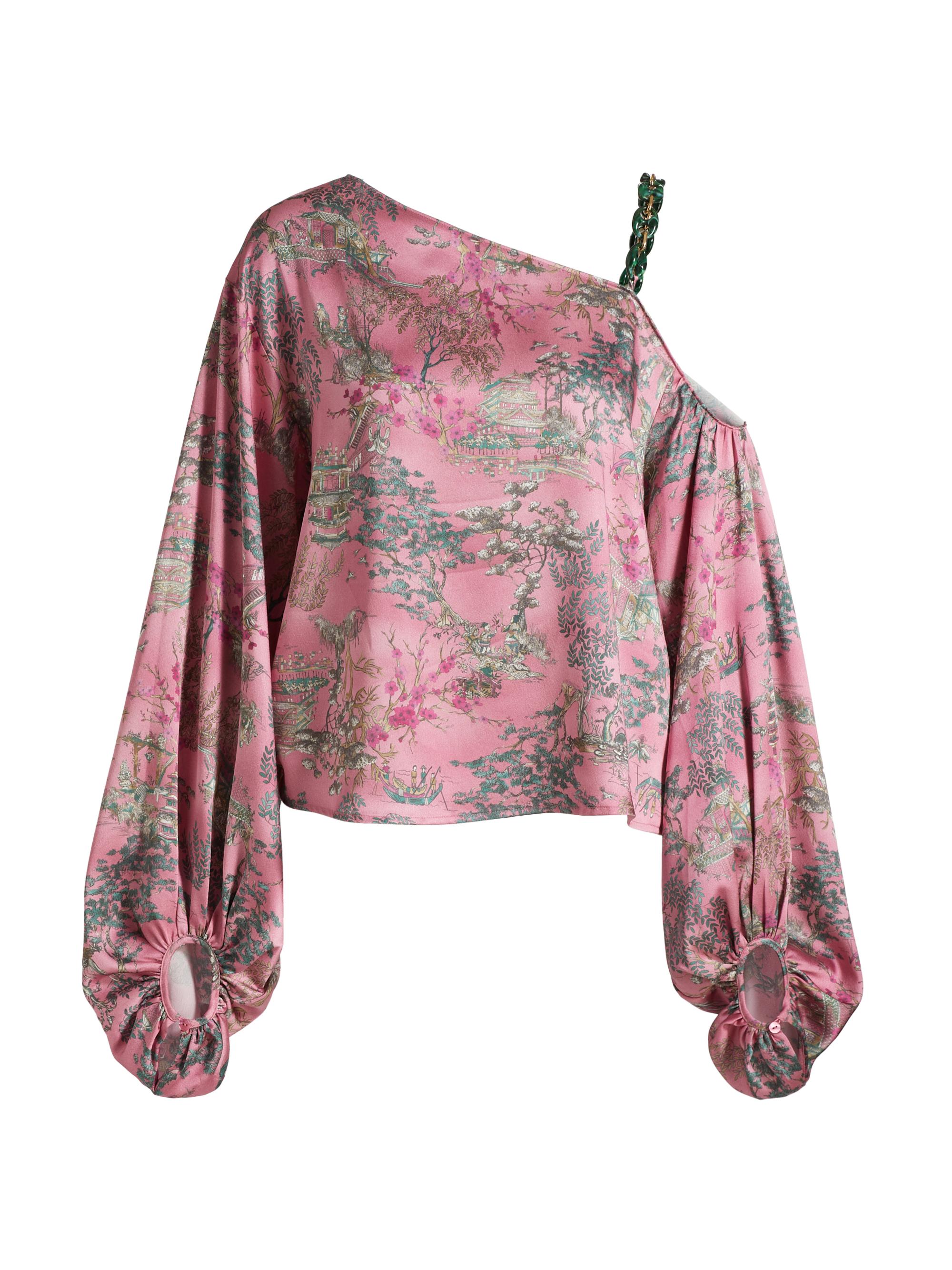 L'AGENCE Asami Floral Satin One-Shoulder Blouse | Saks Fifth Avenue