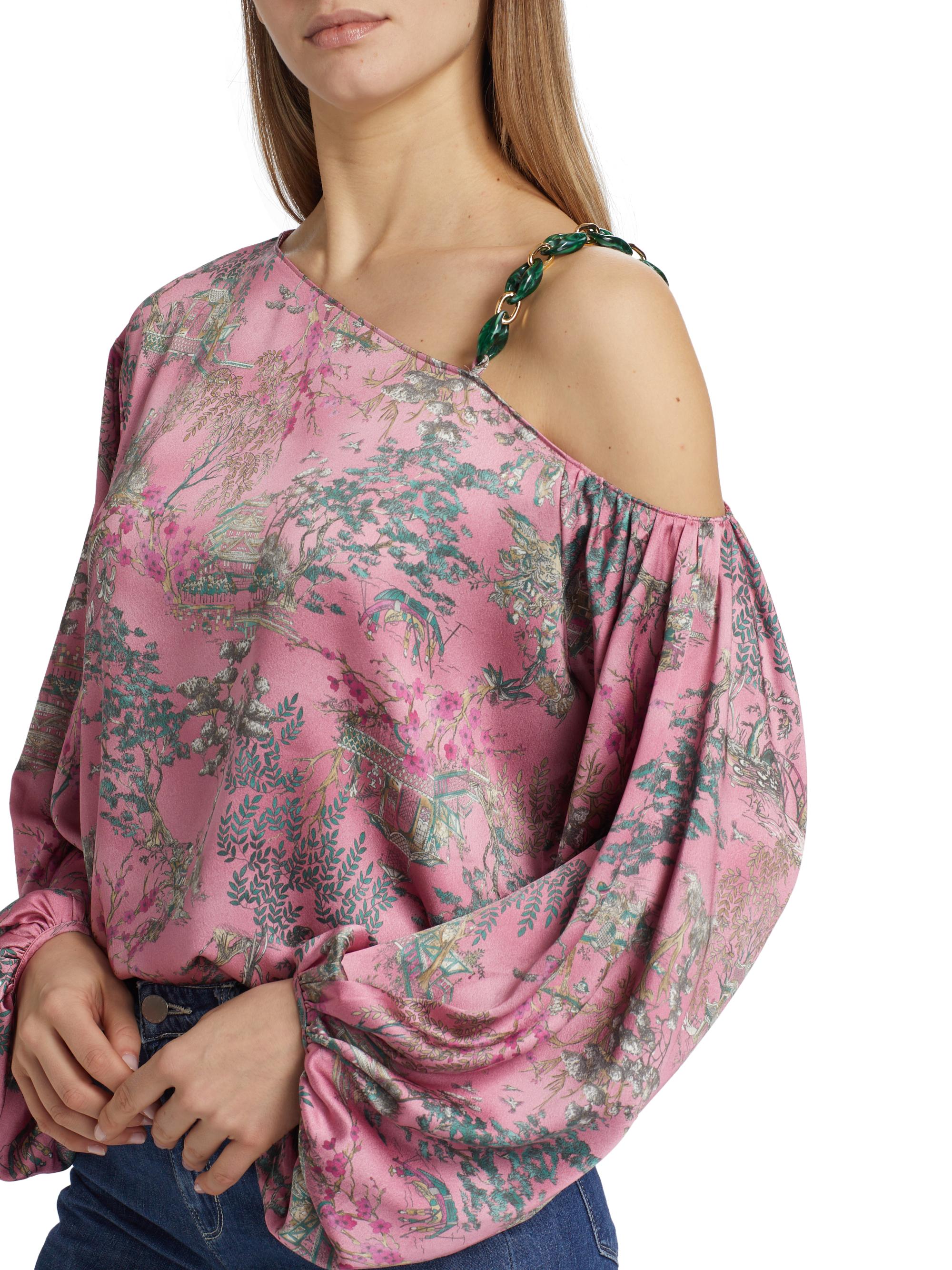 L'AGENCE Asami Floral Satin One-Shoulder Blouse | Saks Fifth Avenue