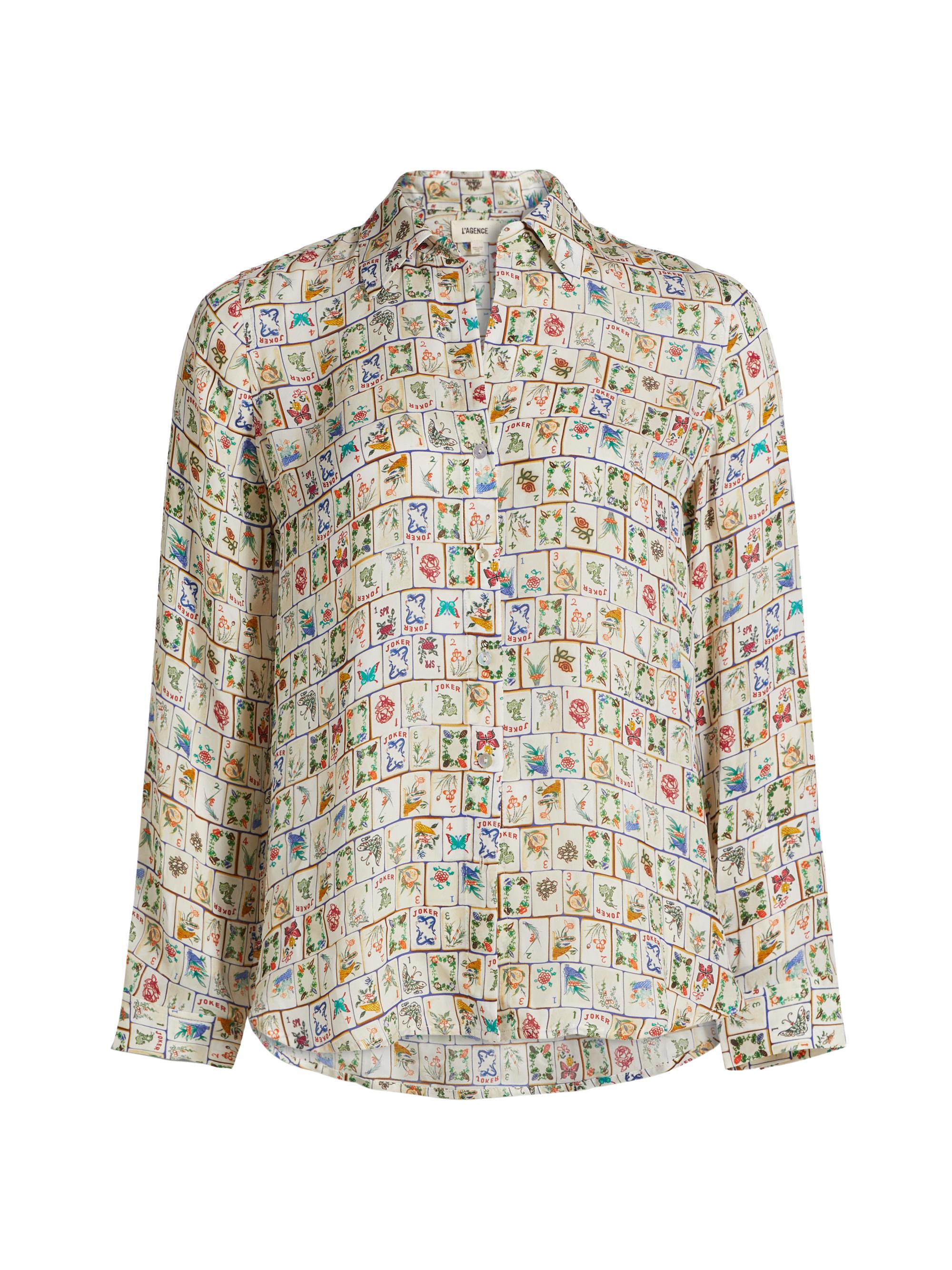 L'AGENCE Women's Nina Silk Printed Button-Front Blouse - Vintage White Multi Mahjong
