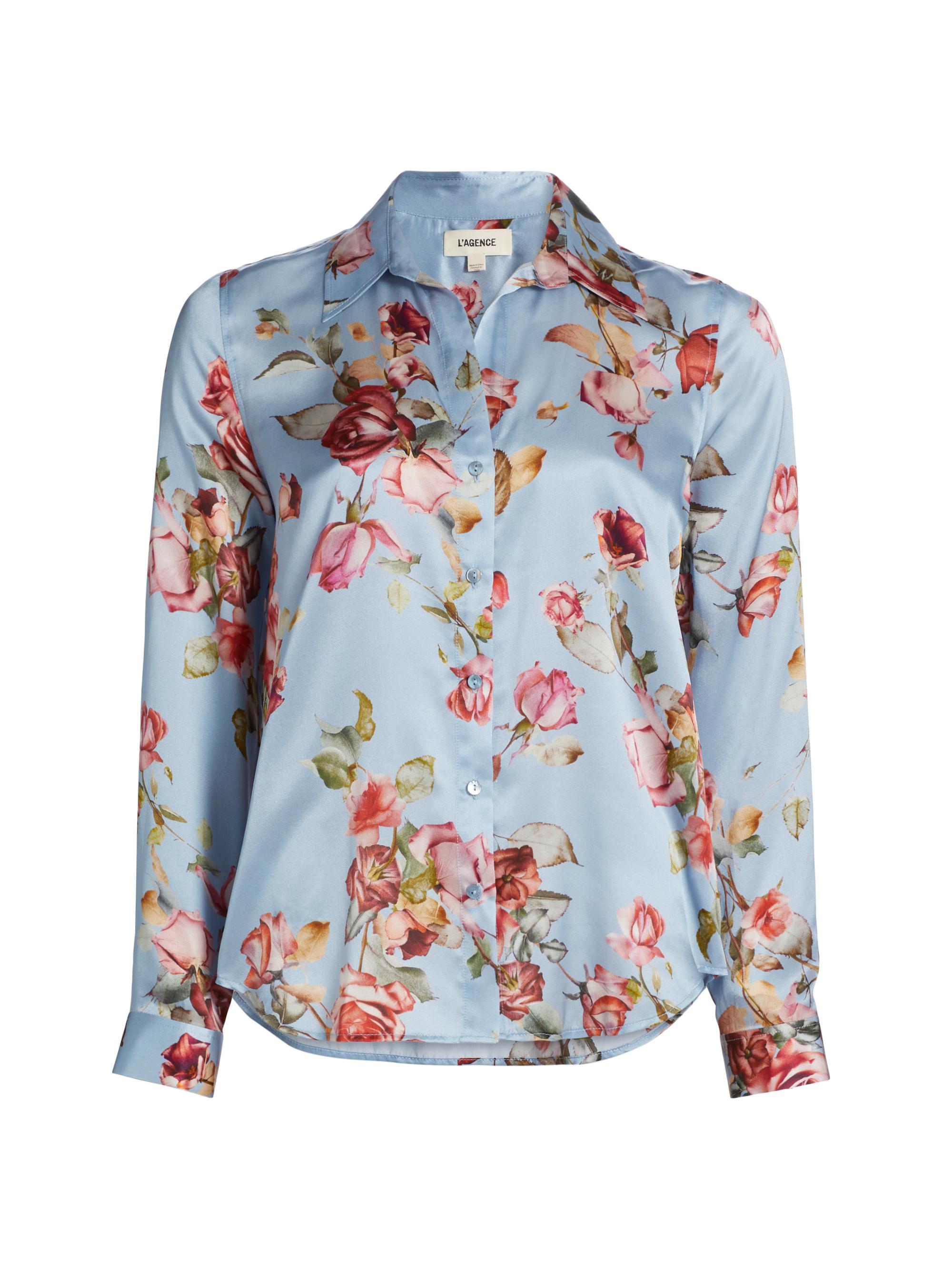 L'AGENCE Women's Tyler Floral Silk Blouse - Light Blue Tapestry Floral