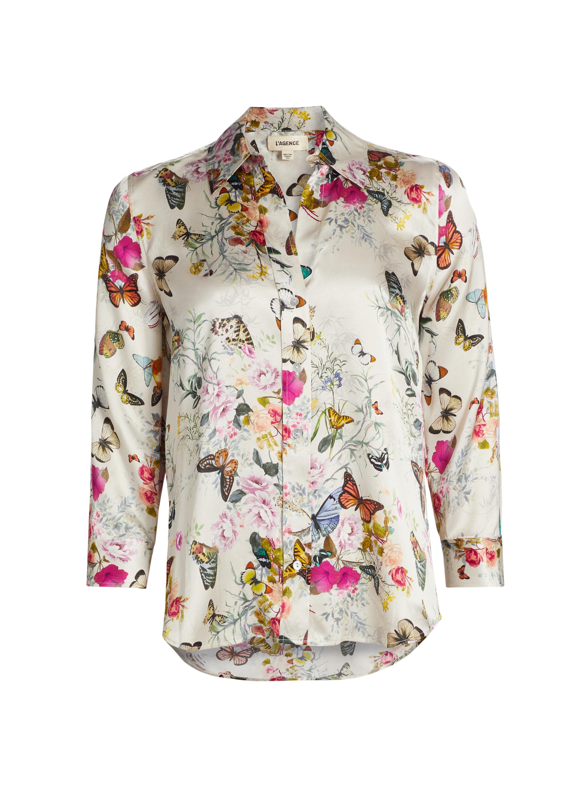 L'AGENCE Women's Dani Floral Silk Button-Front Blouse - Multi Charonda Butterfly