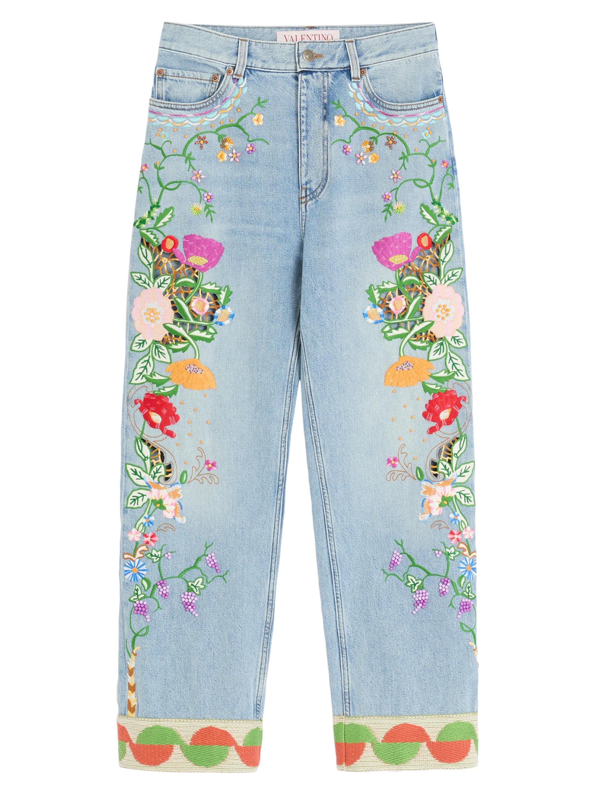 Valentino Garavani Women's Embroidered Denim Pants - Multicolour