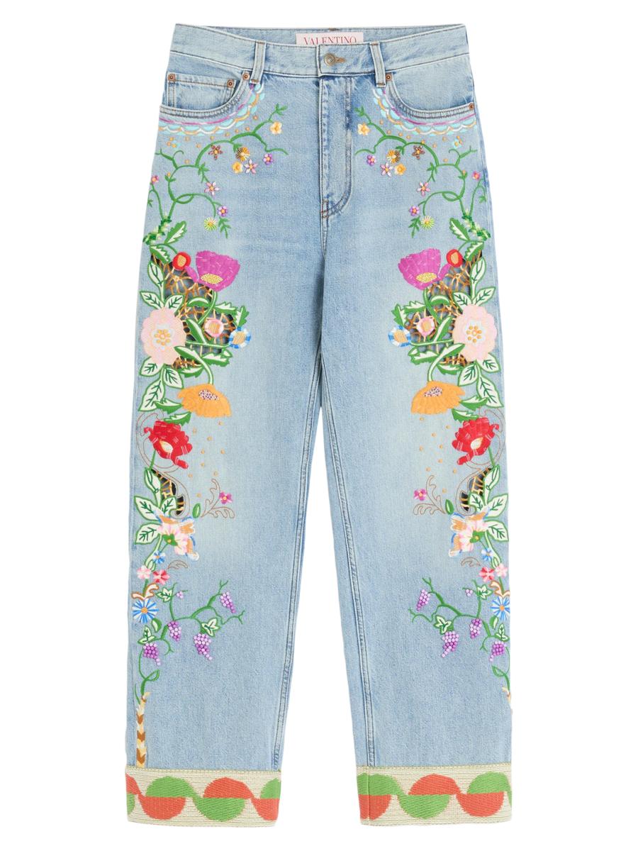Valentino Women's Embroidered Denim Pants In Multi