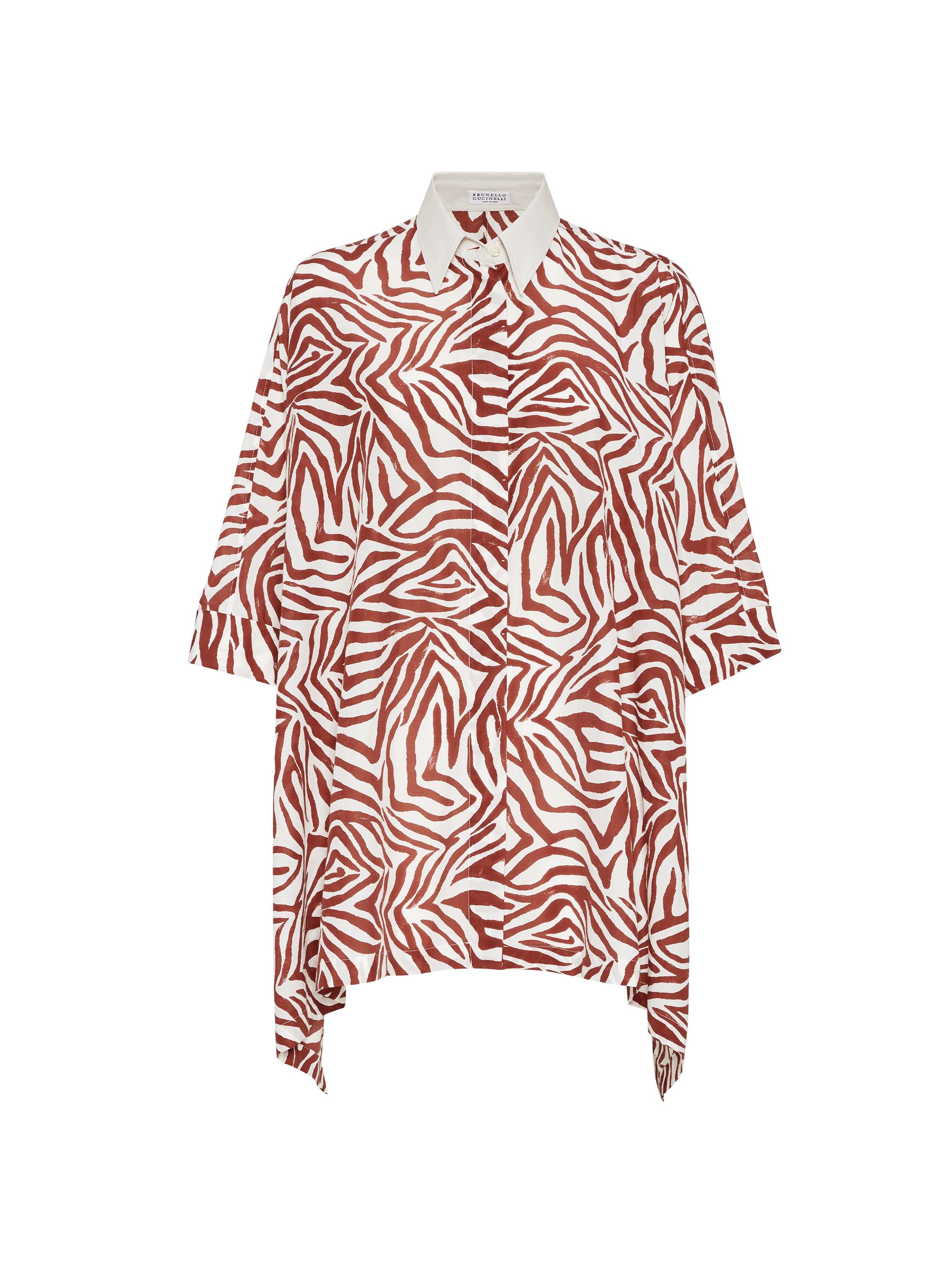 Brunello Cucinelli Women's Cotton and Silk Ethnic Print Poplin Shirt with Monili - Red