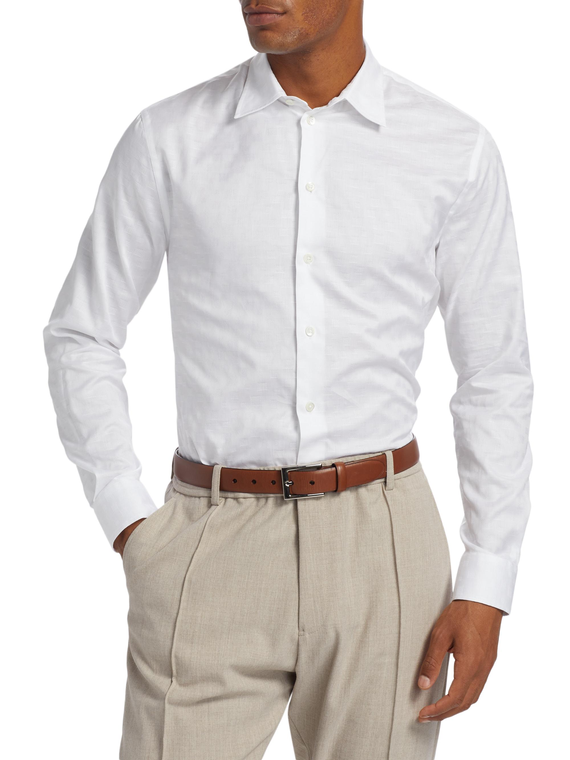Emporio Armani Men's Tonal Cotton Shirt - White | Thumbnail 3