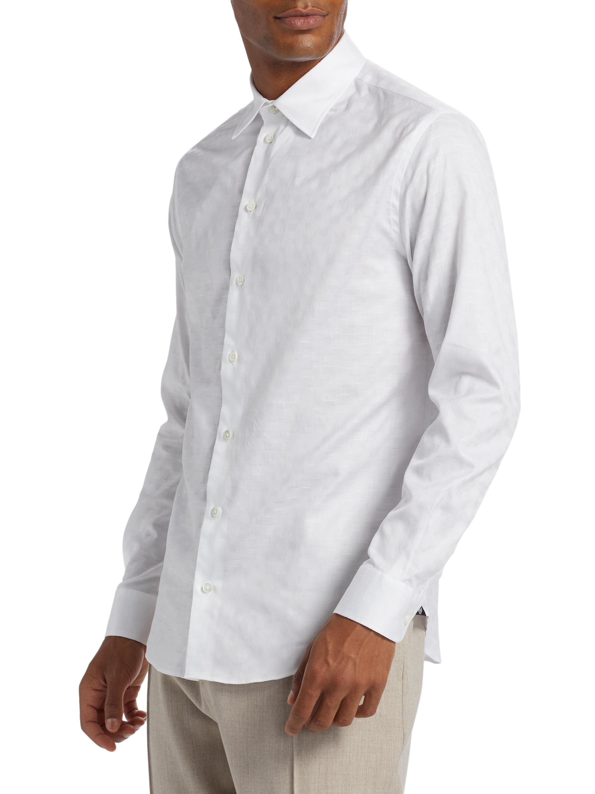 Emporio Armani Men's Tonal Cotton Shirt - White | Thumbnail 4