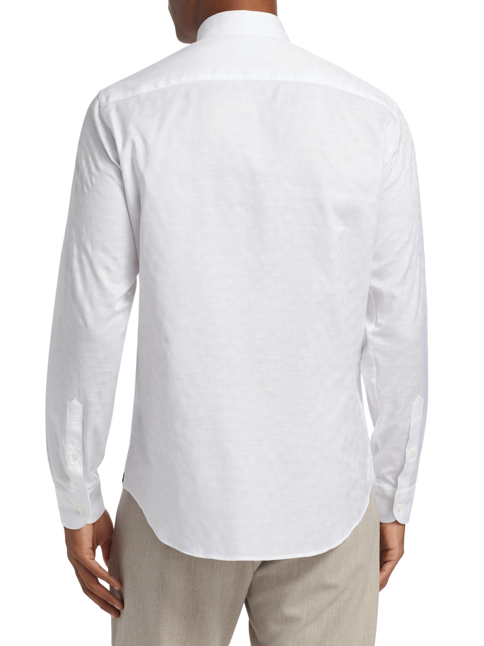 Emporio Armani Men's Tonal Cotton Shirt - White | Thumbnail 5