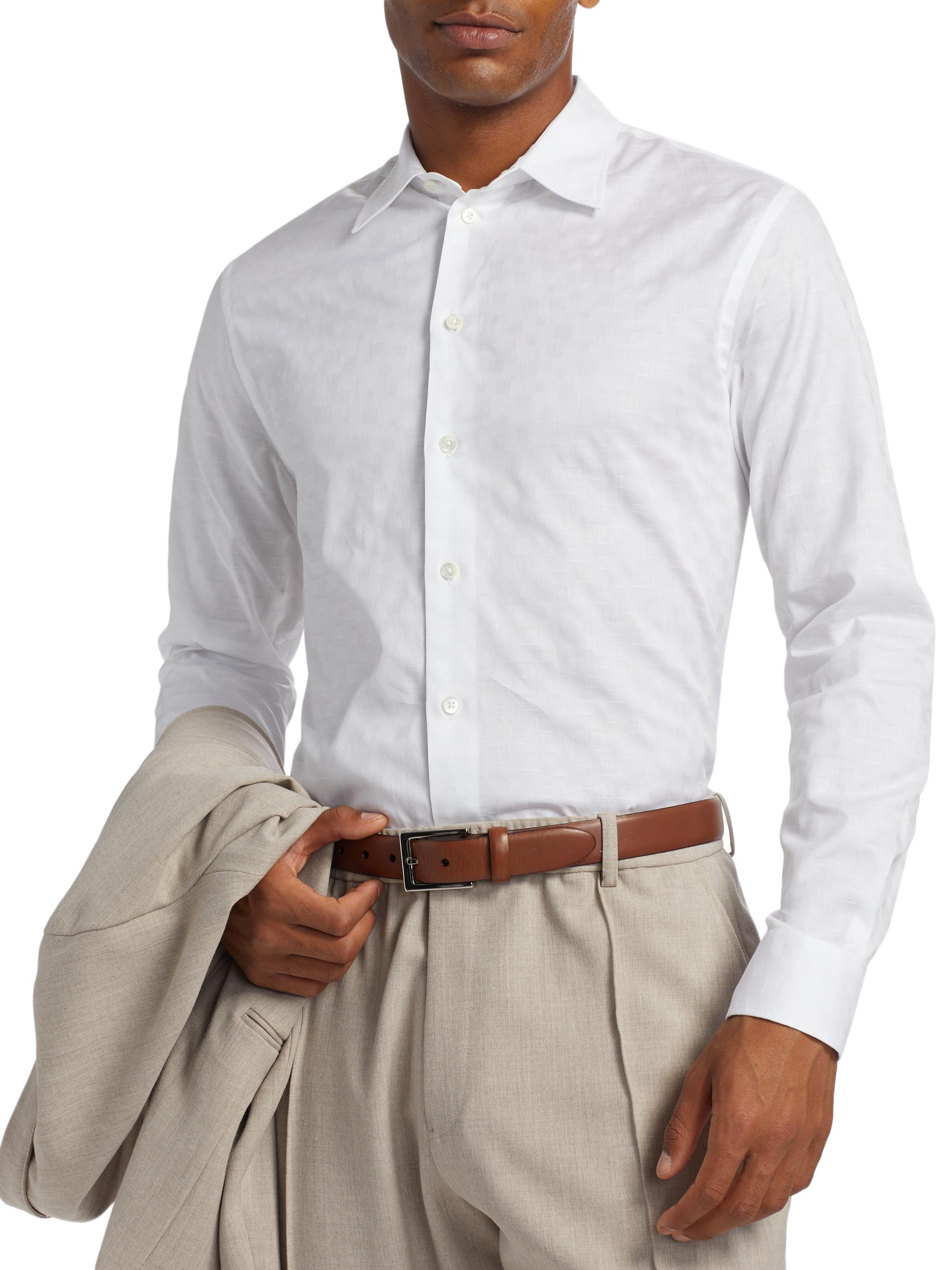 Emporio Armani Men's Tonal Cotton Shirt - White | Thumbnail 6